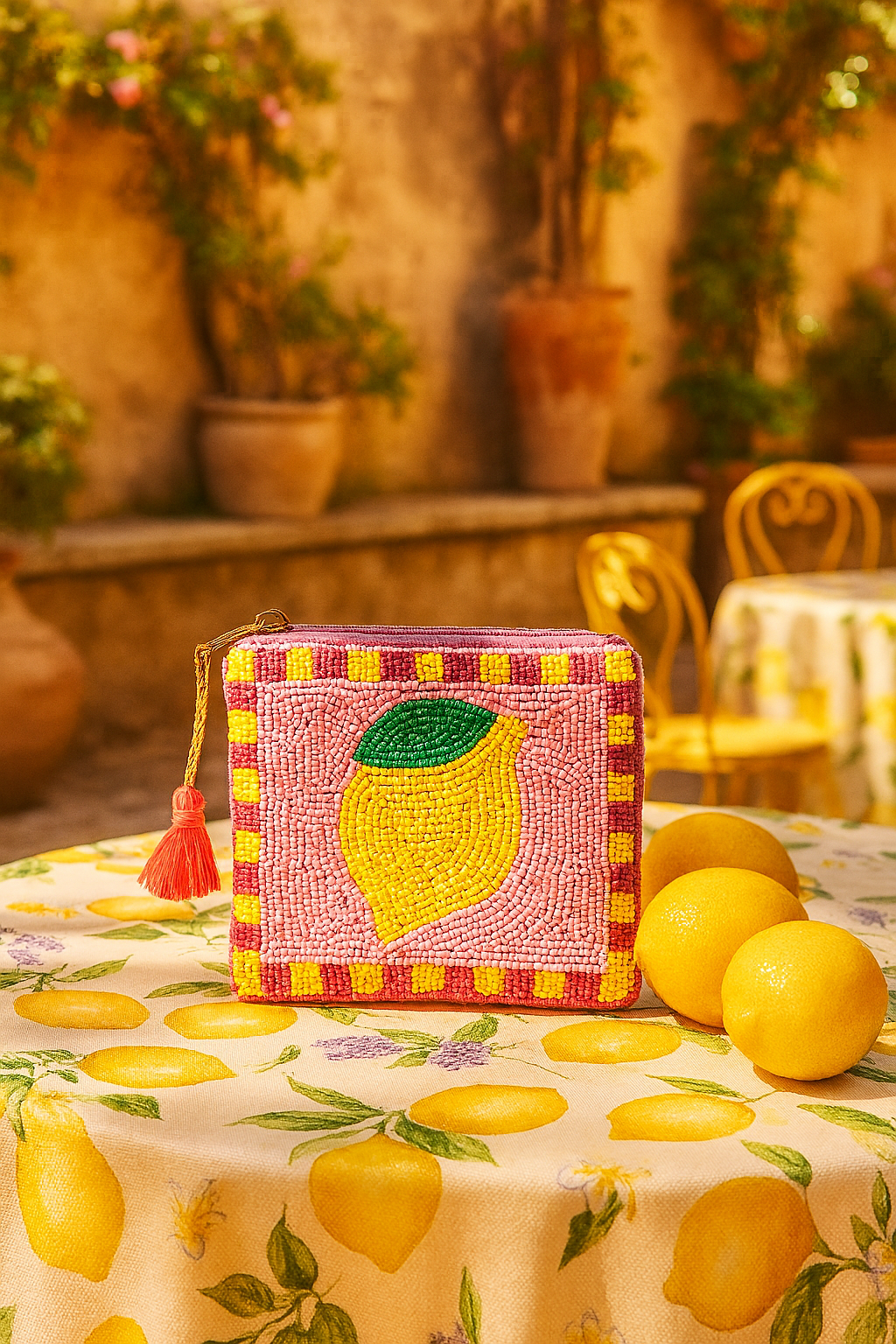 Clutch Leni – Sommerliche Perlen-Tasche mit Zitrone