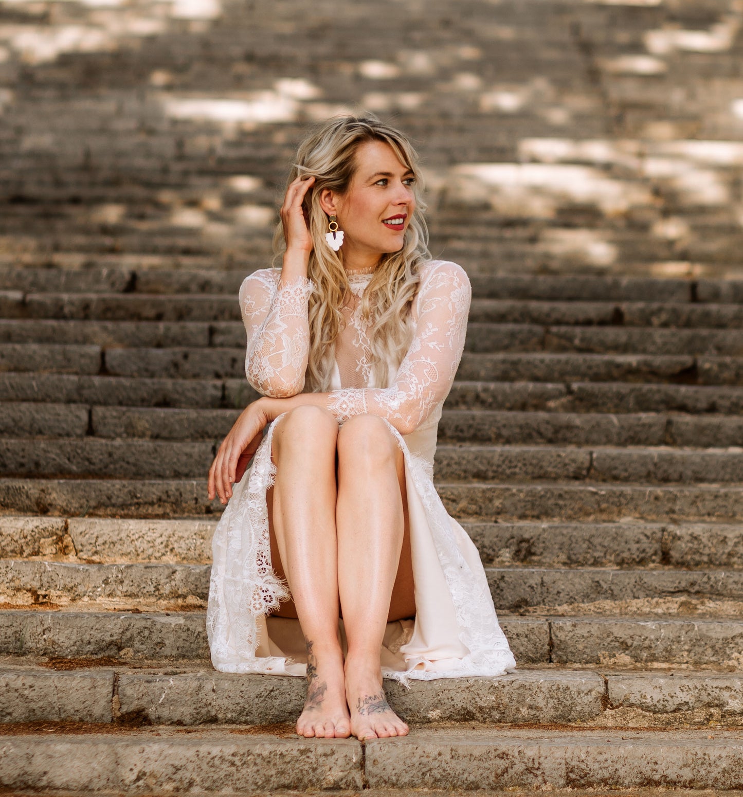 Polymer Clay Ohrringe "Beatrice" in weiß silber