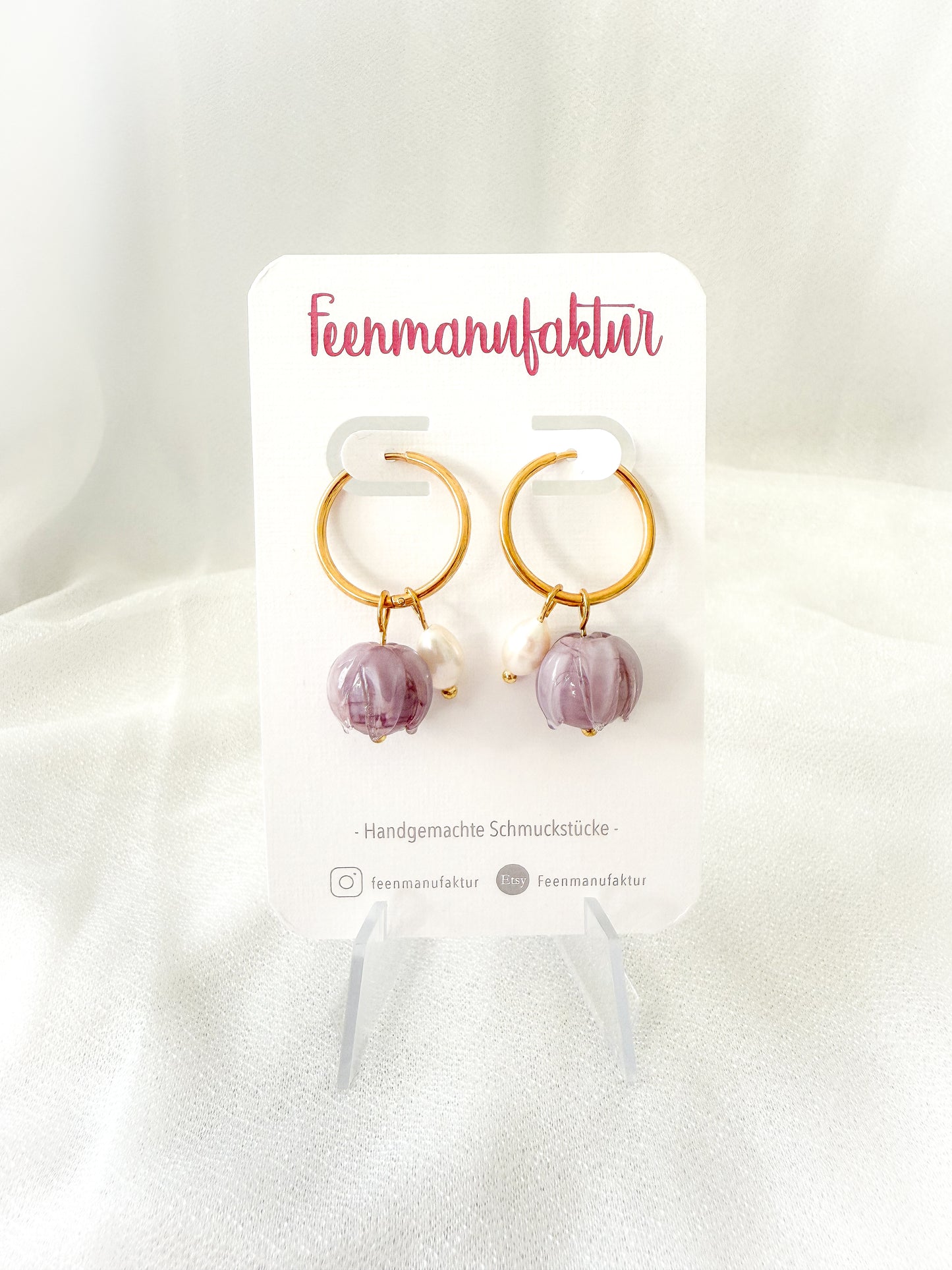 Lila Knospen-Creolen „Amara“ mit Süßwasserperle