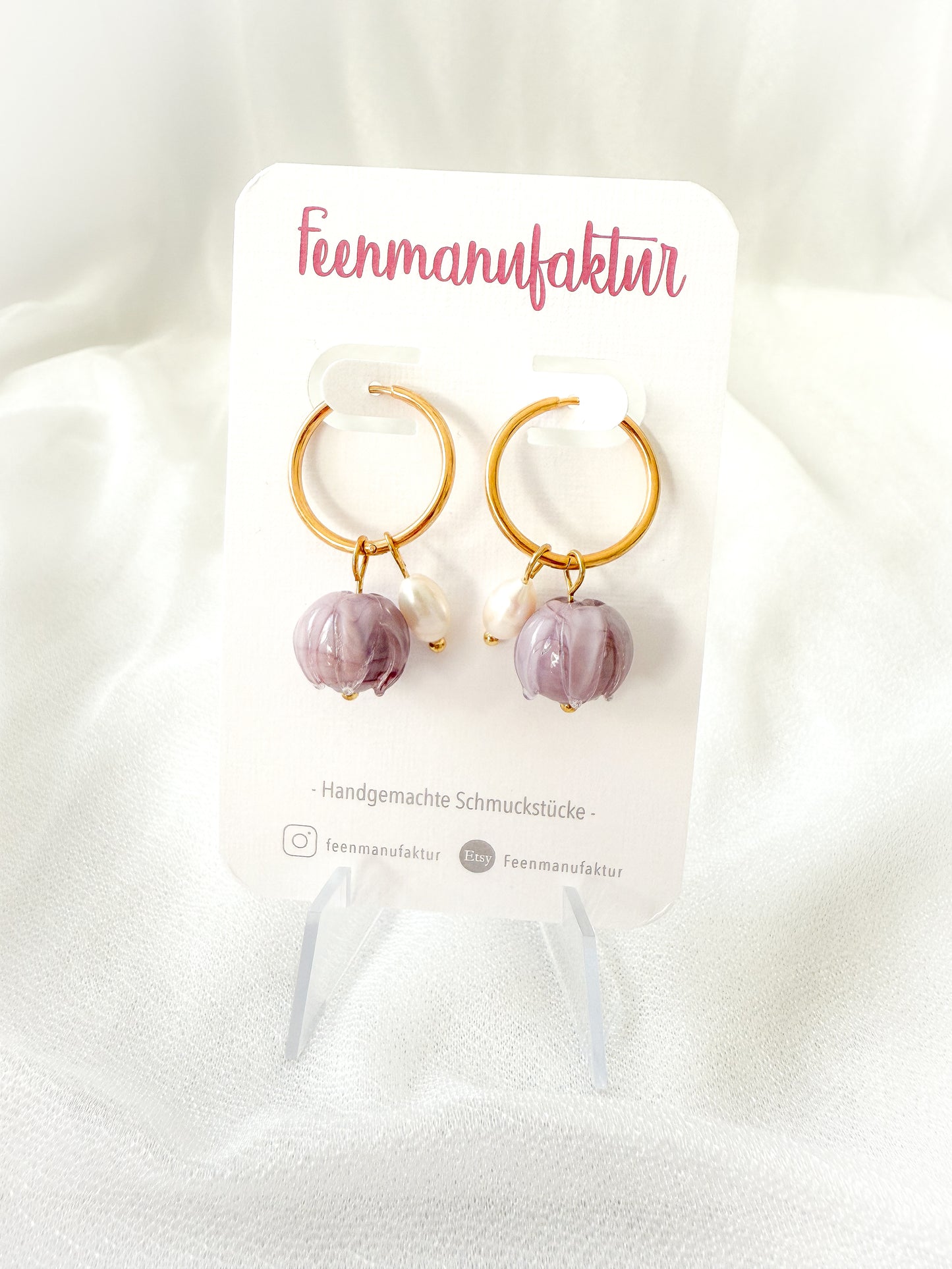 Lila Knospen-Creolen „Amara“ mit Süßwasserperle