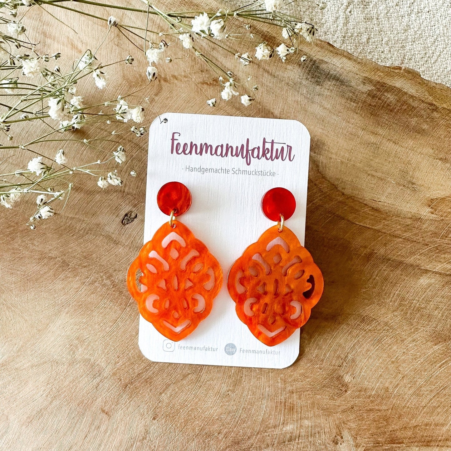 Barock Resin Ohrringe "Kate" orange - Stecker in silber & gold - Feenmanufaktur