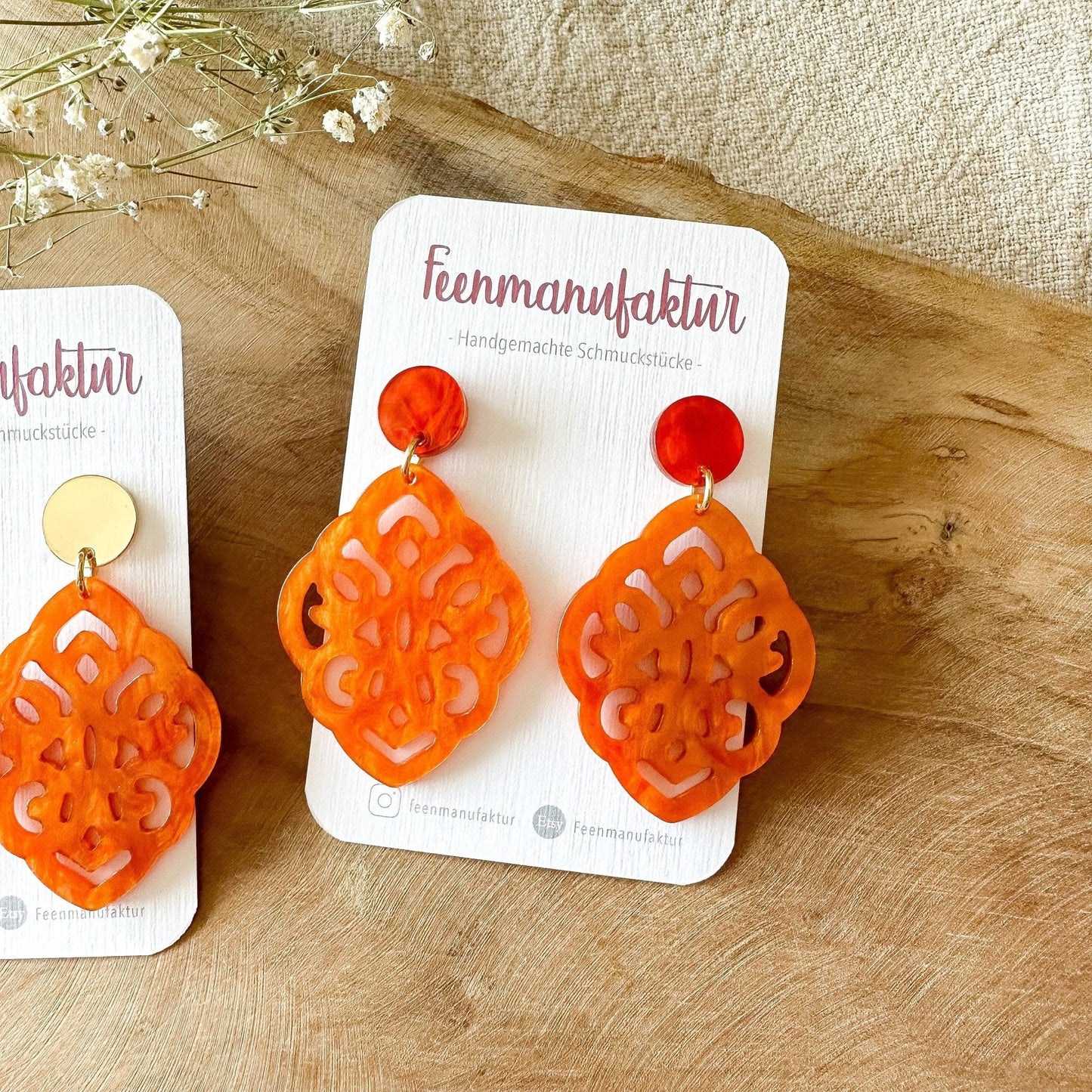 Barock Resin Ohrringe "Kate" orange - Stecker in silber & gold - Feenmanufaktur
