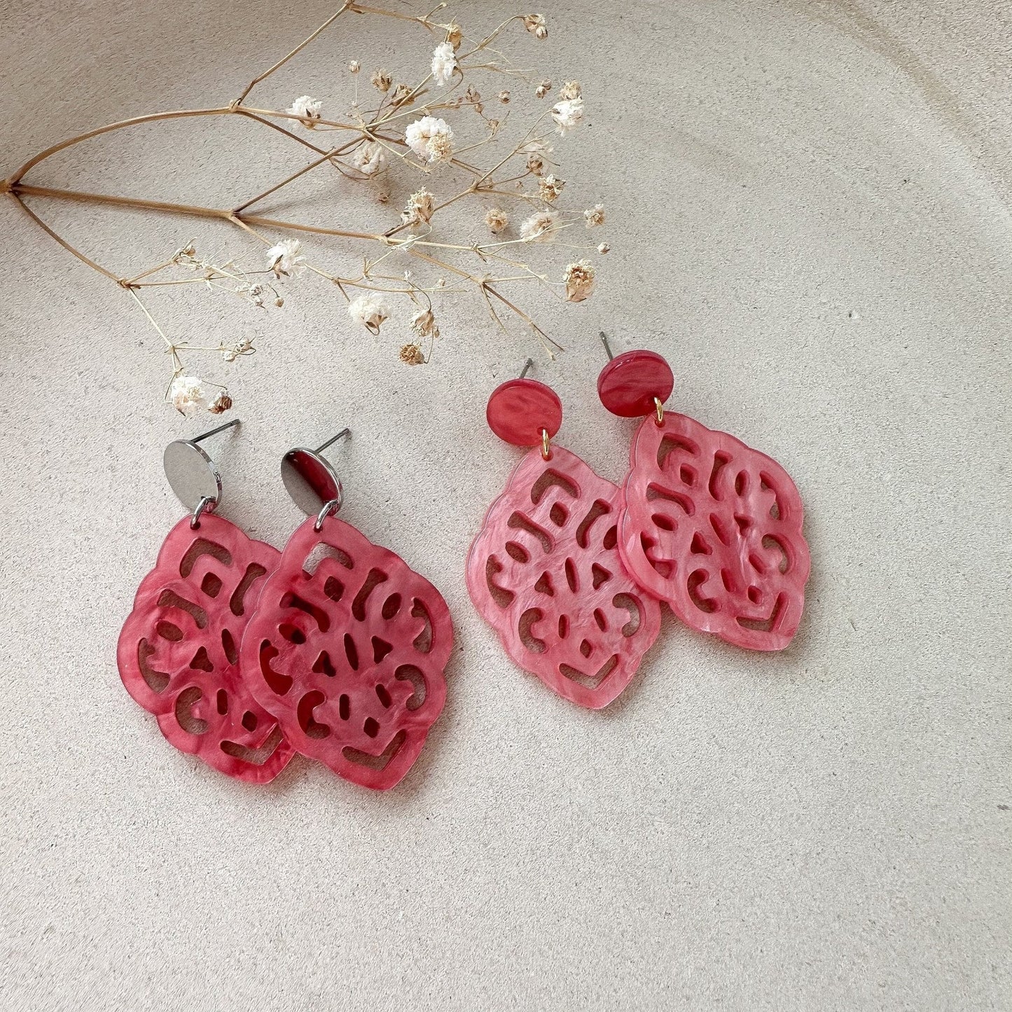 Barock Resin Ohrringe "Kate" pink - Stecker in silber & gold - Feenmanufaktur