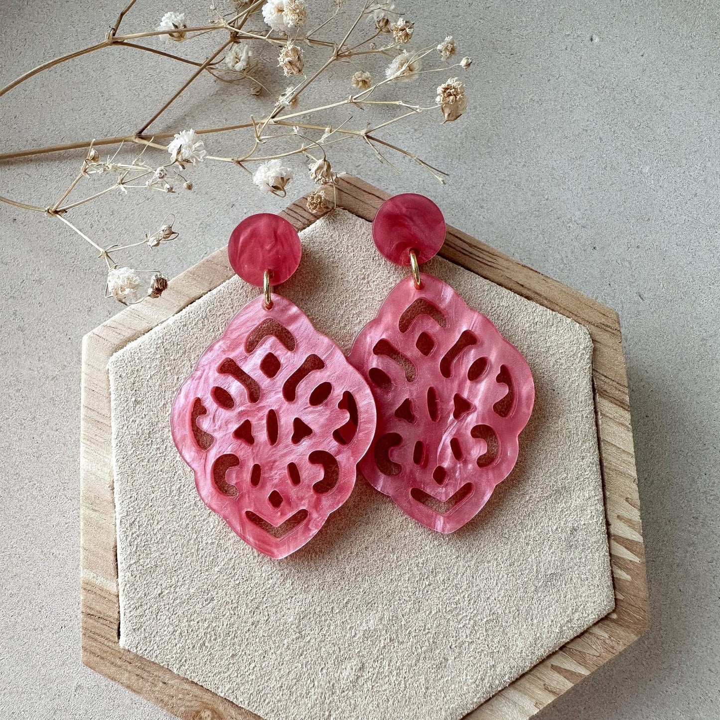 Barock Resin Ohrringe "Kate" pink - Stecker in silber & gold - Feenmanufaktur