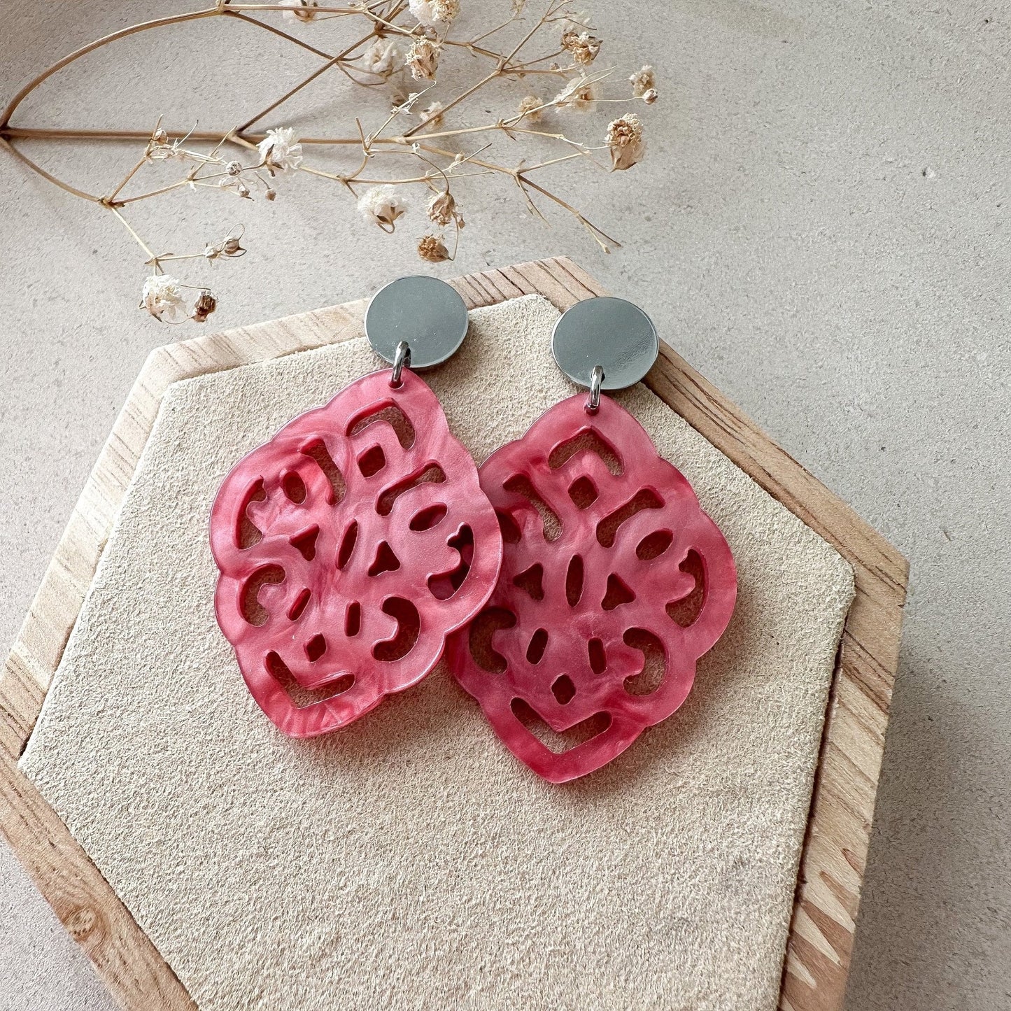 Barock Resin Ohrringe "Kate" pink - Stecker in silber & gold - Feenmanufaktur