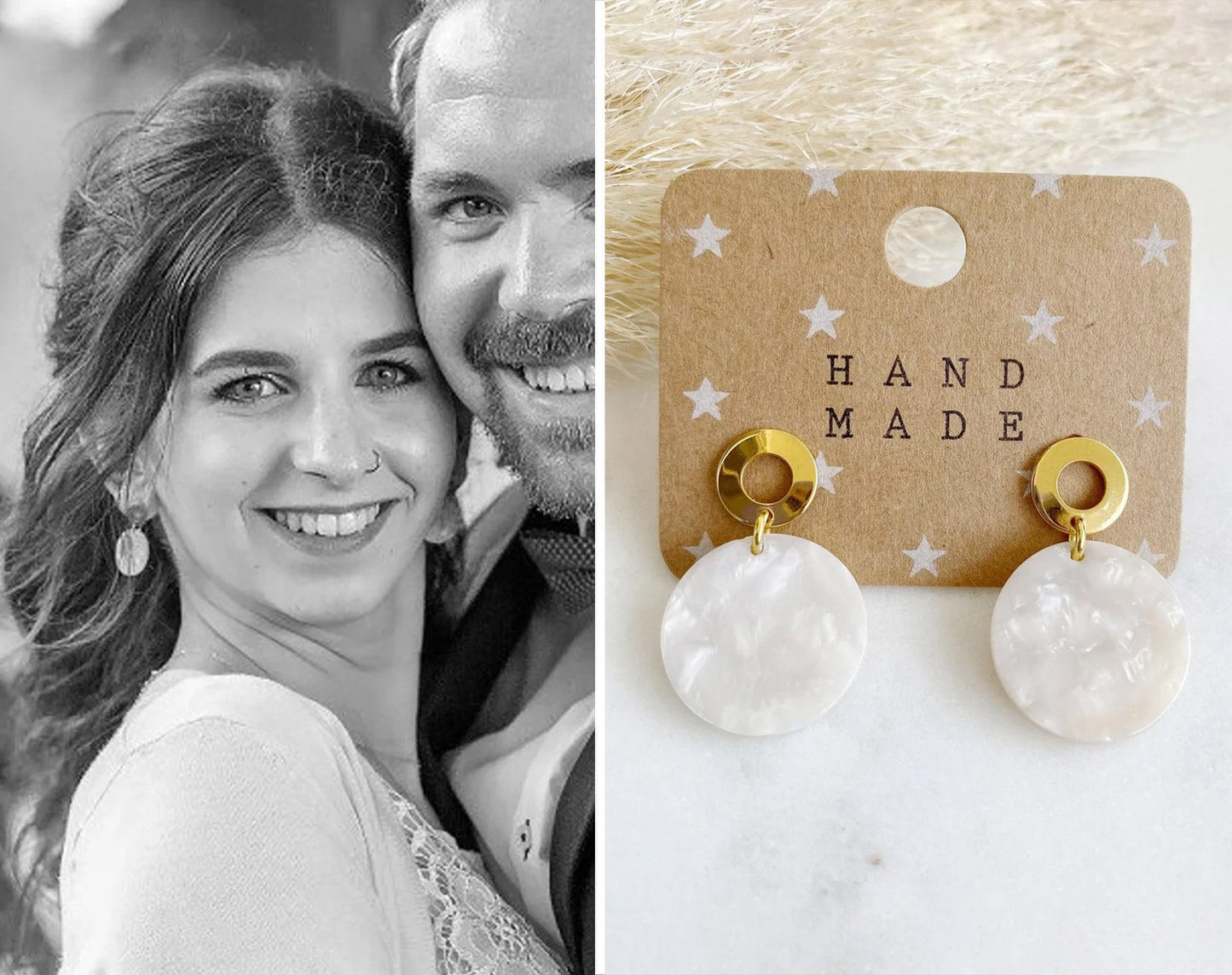 Boho Circle Ohrringe Resin Harz *Blogger Stil* goldene Fassung Braut weiß Hochzeit skandi Schmuck Ohrhänger Statement Sommer Brautschmuck - Feenmanufaktur