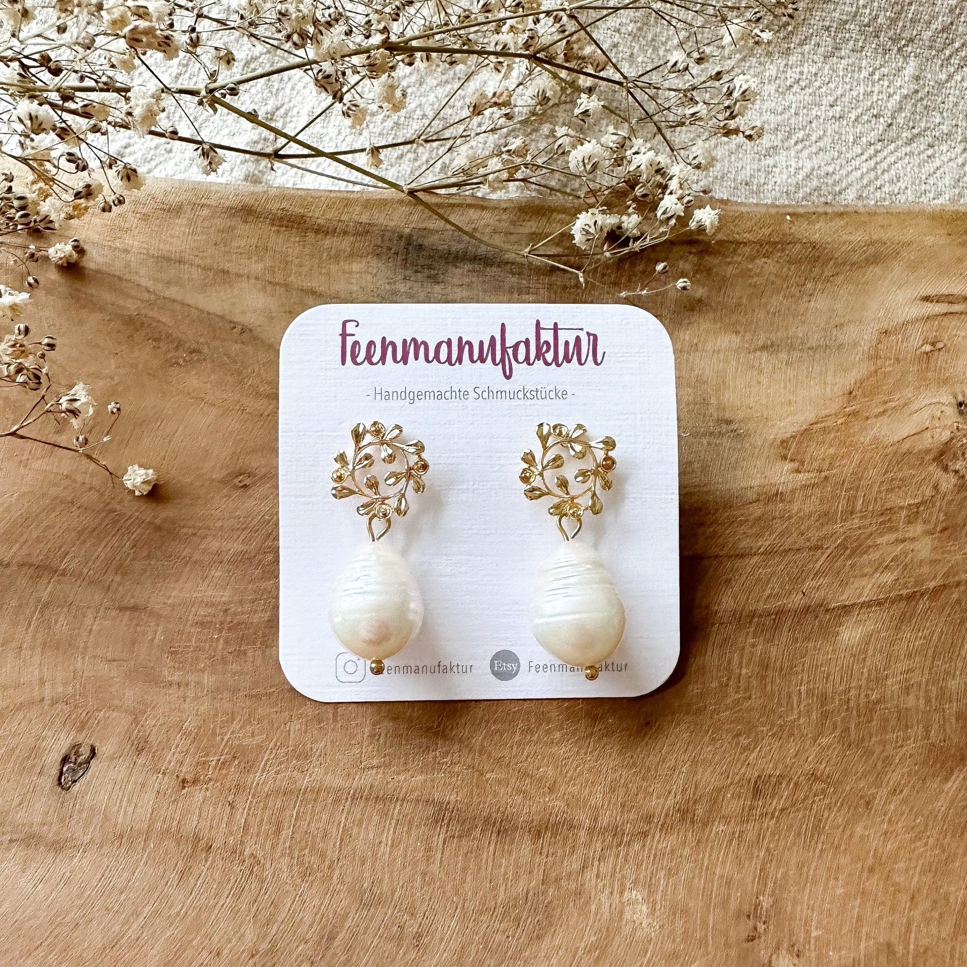 Echte Süßwasserperlen - Ohrringe "Blütenkranz" golden mit Perle Perlenohrringe - Feenmanufaktur