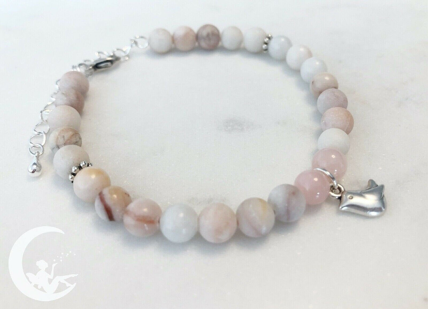 Frühlingsvogel Edelstein Armband Rosenquarz Jade Perlen Naturstein silber rosa - handgemacht - individualisierbar Perlenarmband Edelsteine - Feenmanufaktur
