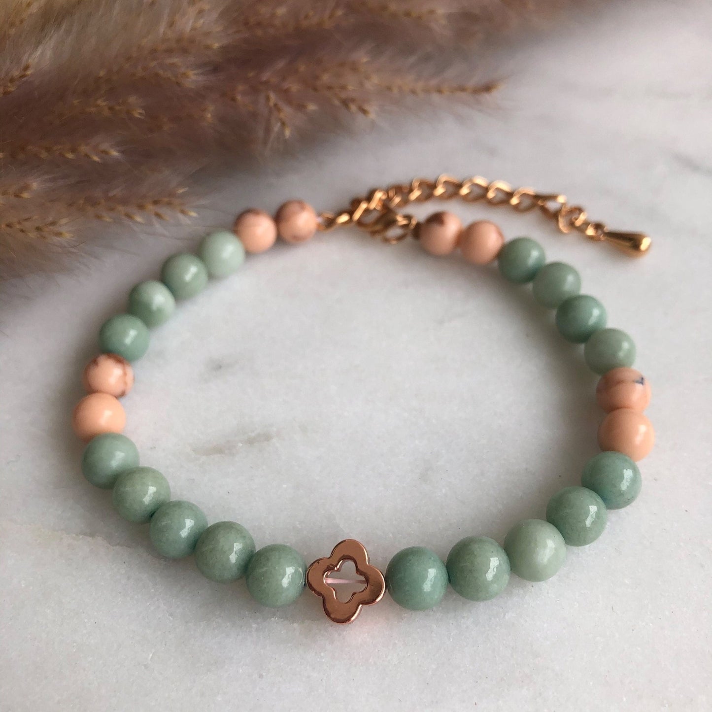 Glücksklee Jade Perlen Edelstein Armband Naturstein silber mint grün - handgemacht - individualisierbar Perlenarmband Edelsteine rosegold - Feenmanufaktur