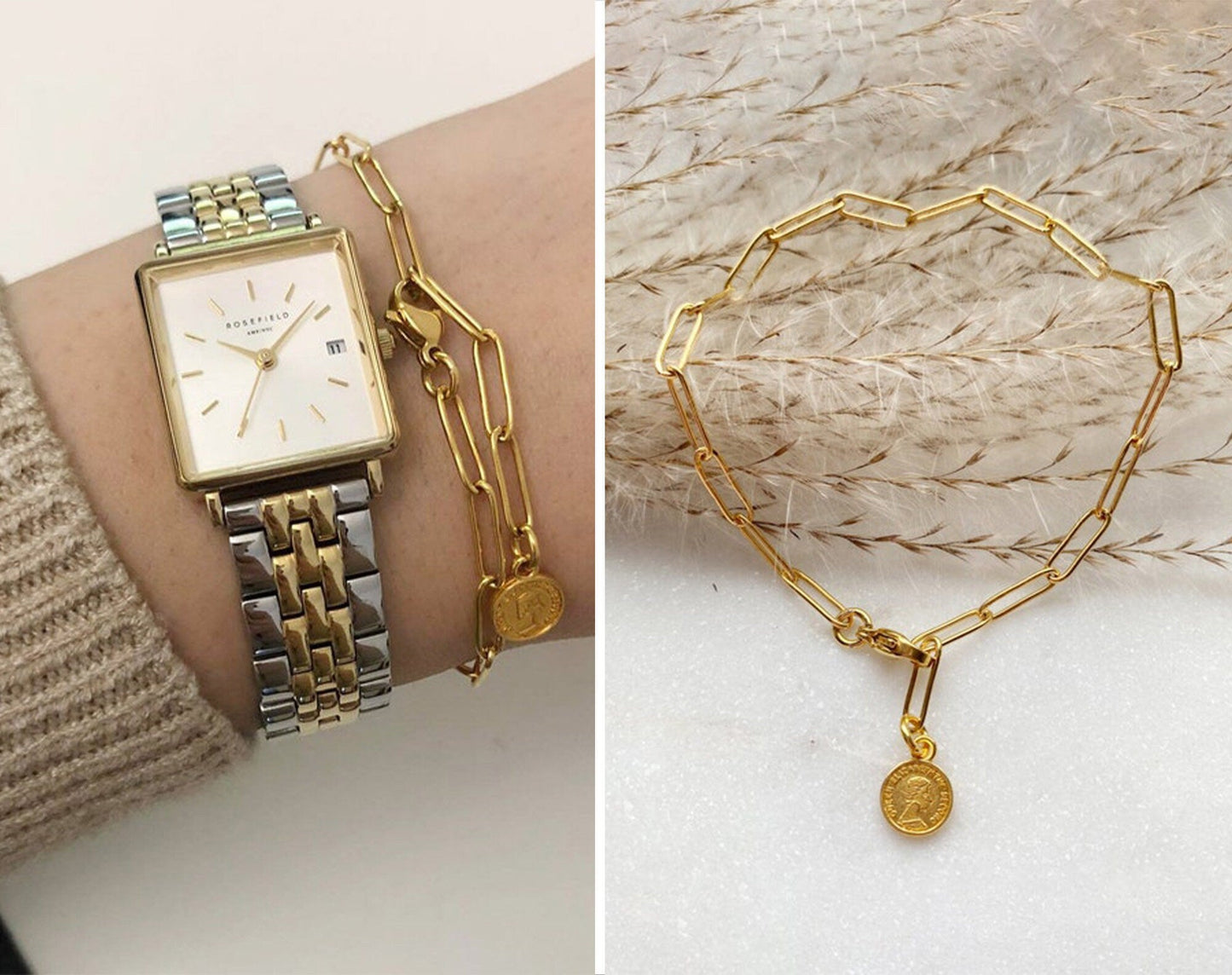 Goldenes Armband mit römischer Münze - Feenmanufaktur