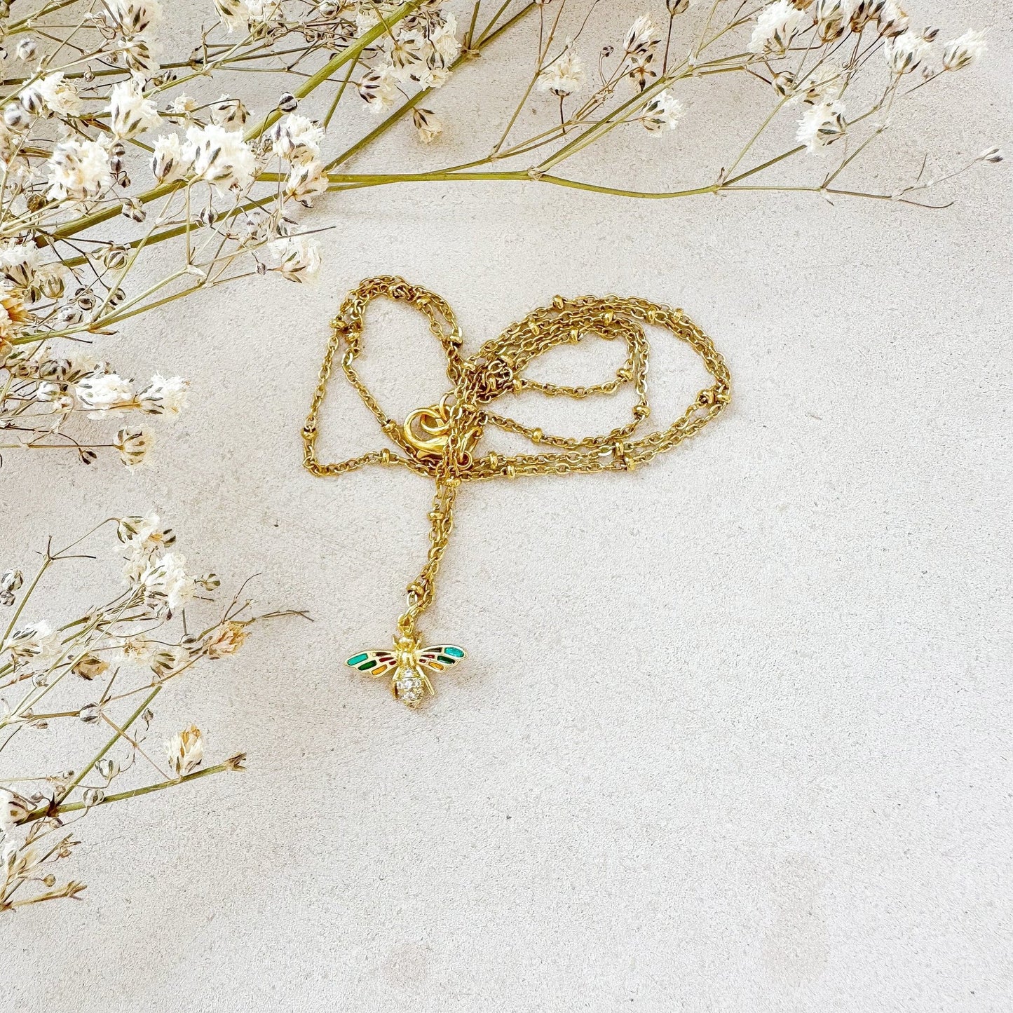 Halskette "Biene" in gold mit Zirkonia Steinen - Feenmanufaktur