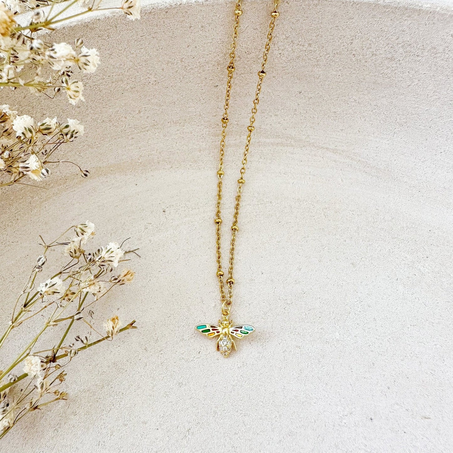 Halskette "Biene" in gold mit Zirkonia Steinen - Feenmanufaktur