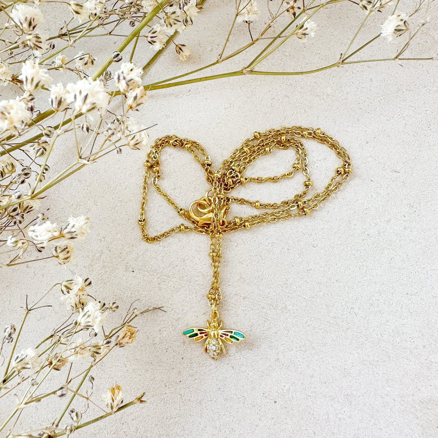 Halskette "Biene" in gold mit Zirkonia Steinen - Feenmanufaktur