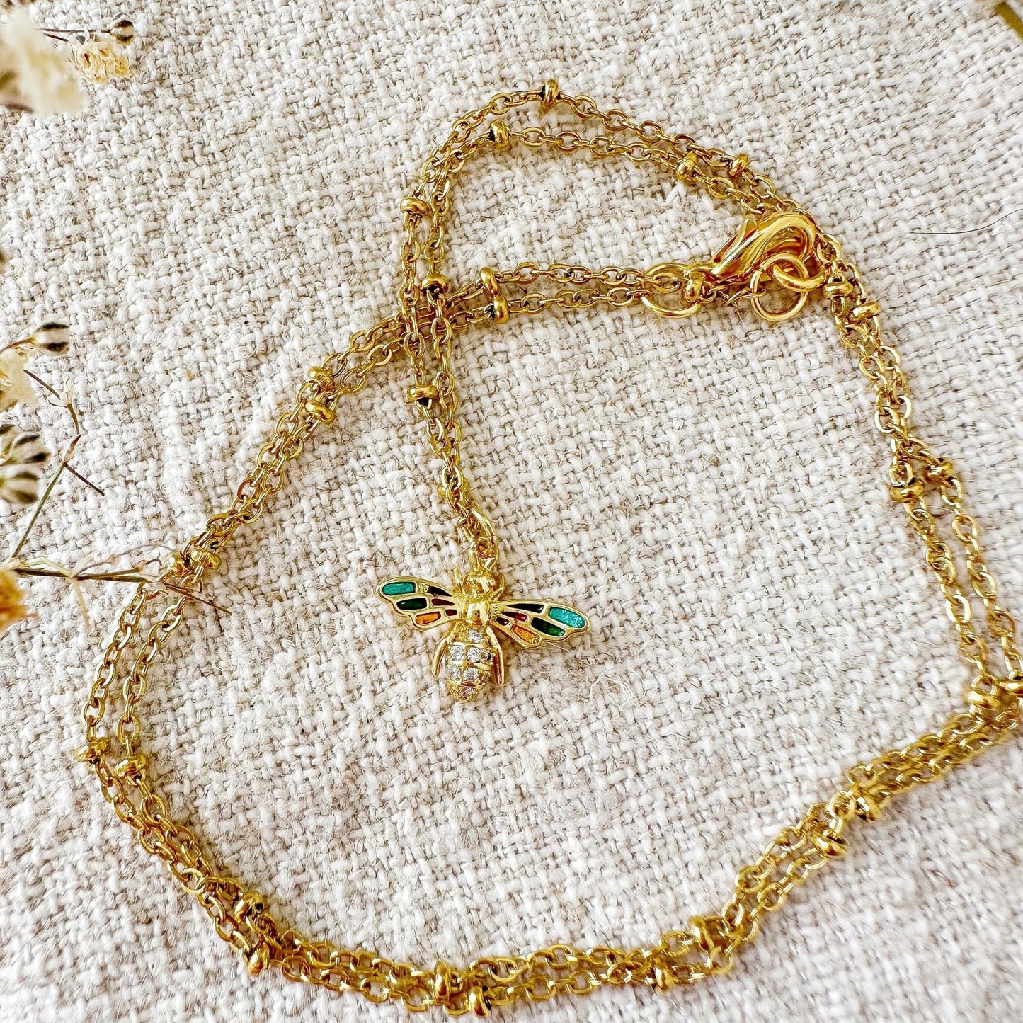 Halskette "Biene" in gold mit Zirkonia Steinen - Feenmanufaktur