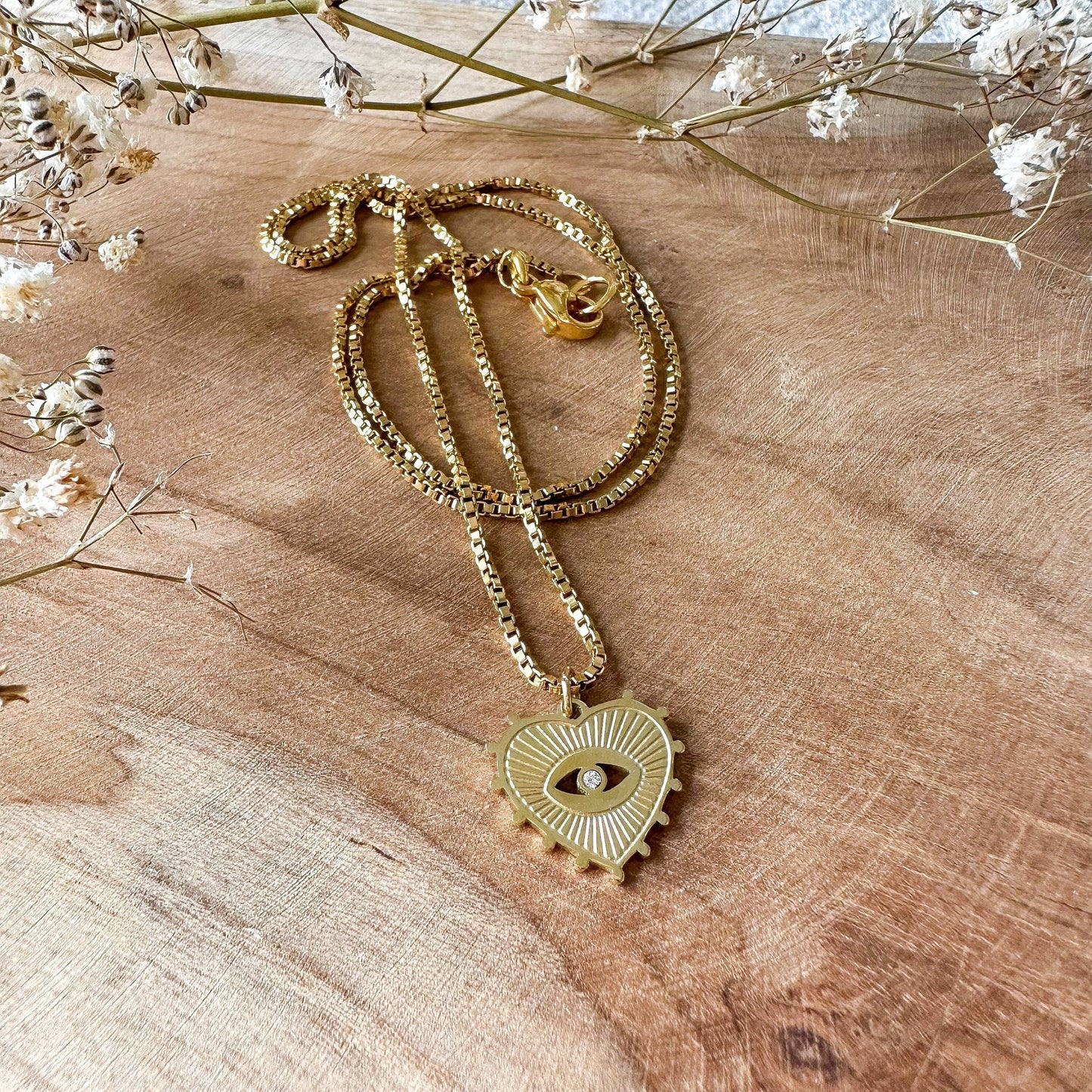 Halskette "Herz & Auge" in gold mit Zirkonia Stein - Feenmanufaktur