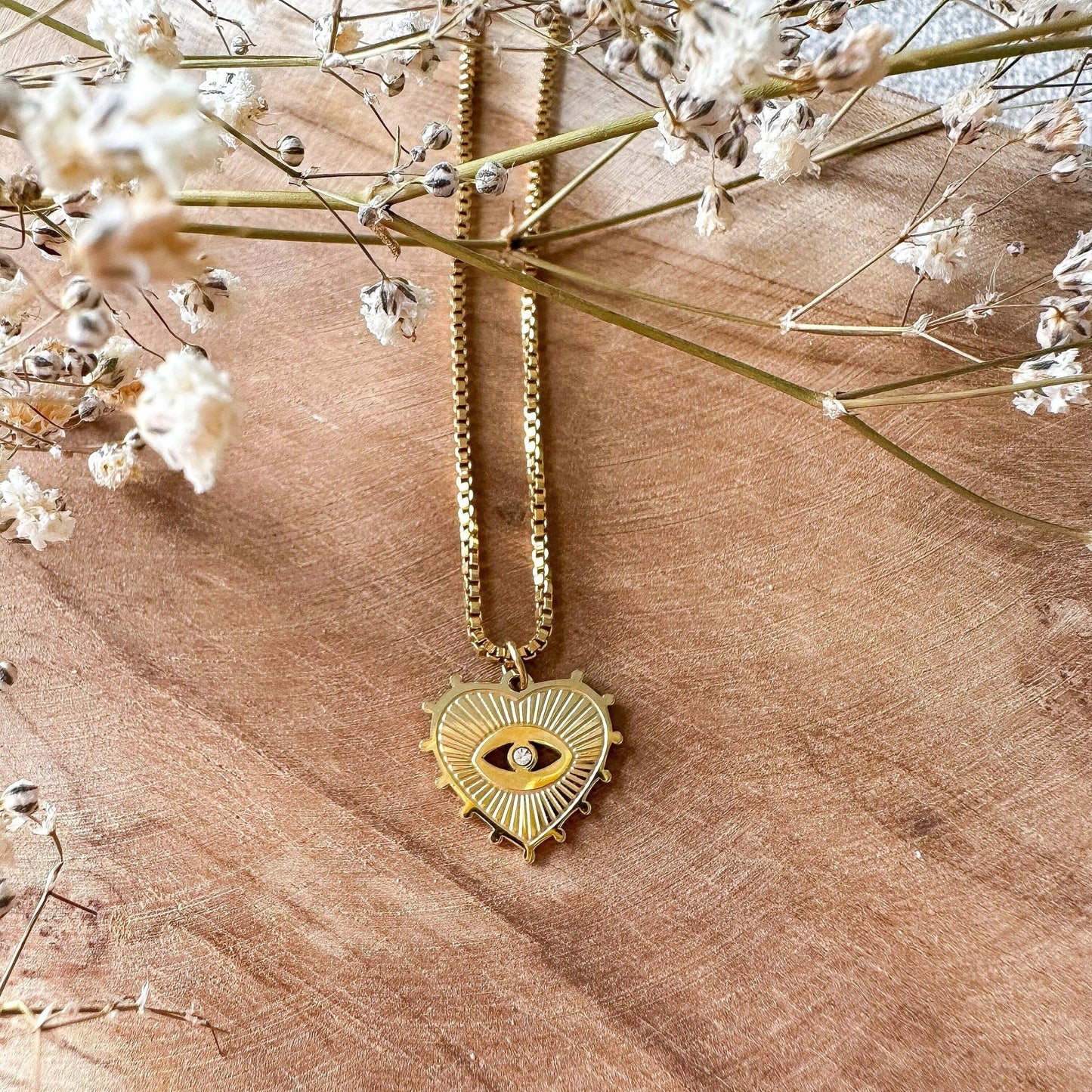 Halskette "Herz & Auge" in gold mit Zirkonia Stein - Feenmanufaktur