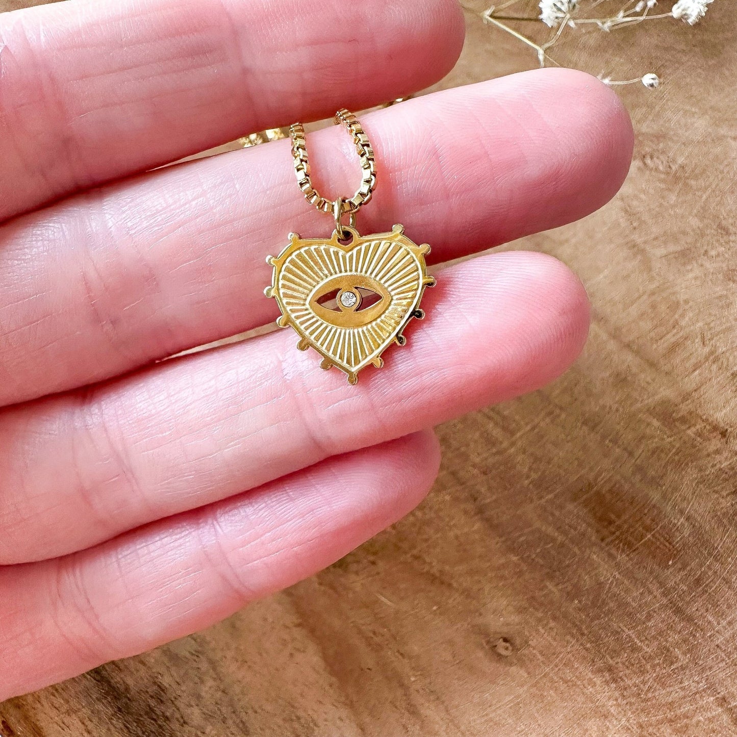 Halskette "Herz & Auge" in gold mit Zirkonia Stein - Feenmanufaktur