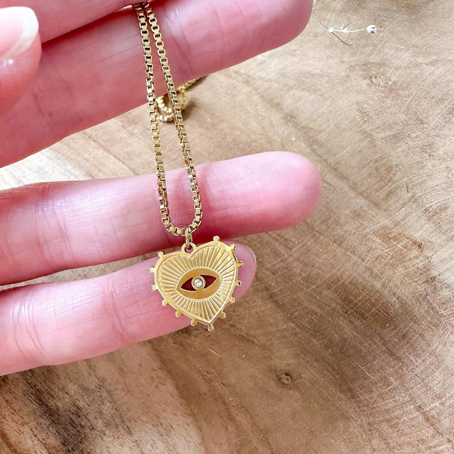 Halskette "Herz & Auge" in gold mit Zirkonia Stein - Feenmanufaktur