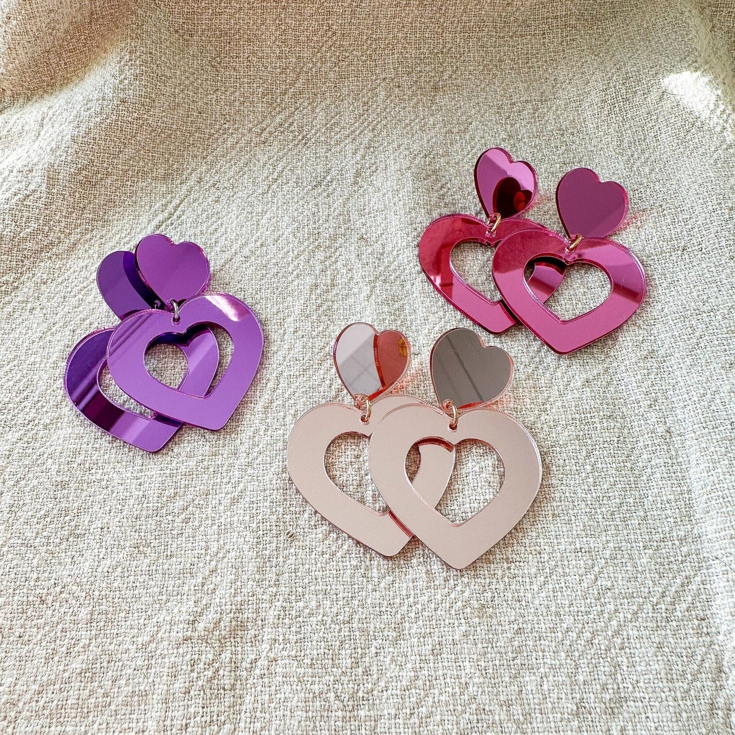 Herzchen Ohrringe *Valentina* zum Valentinstag Spiegel - Ohrringe - Feenmanufaktur