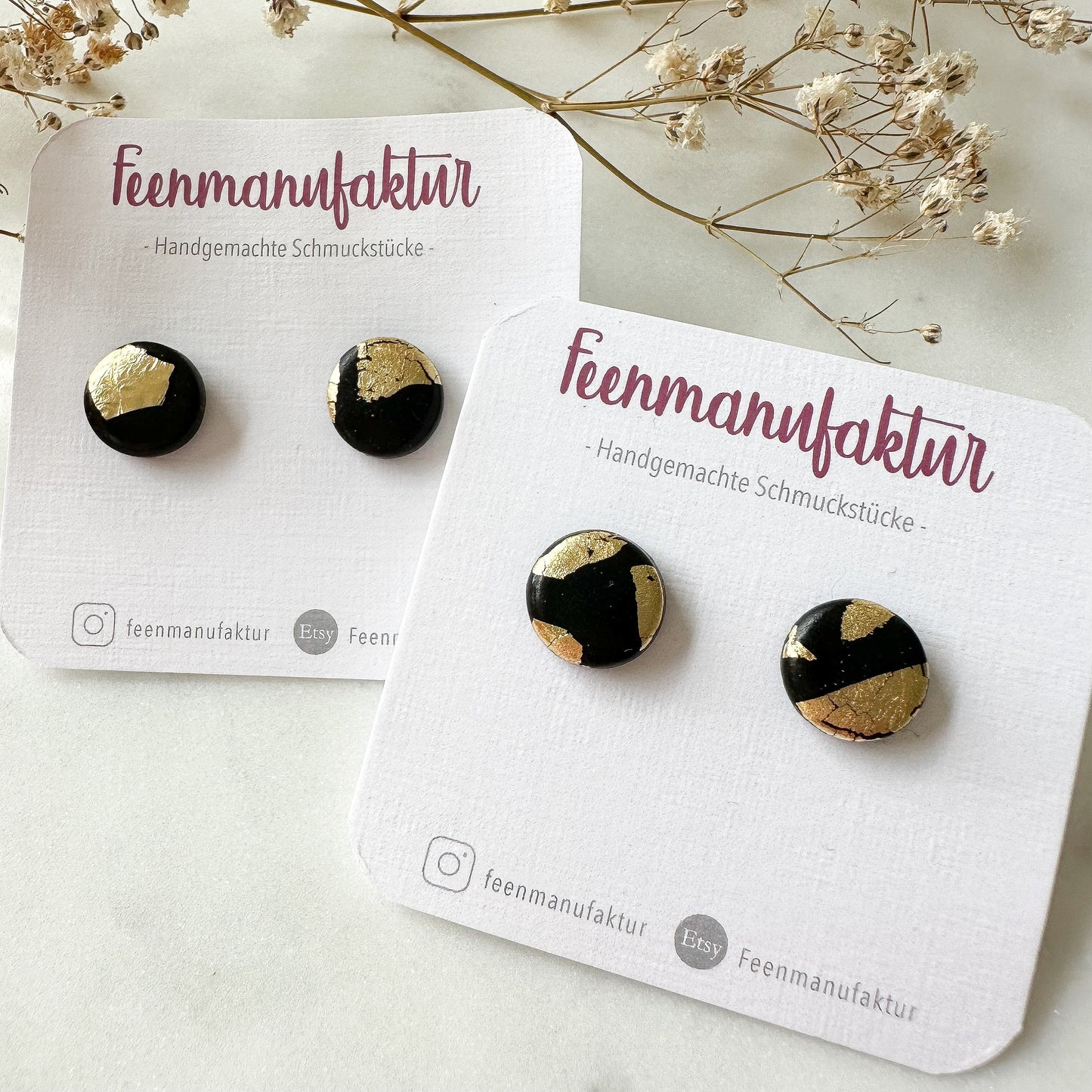Polymer Clay Ohrstecker "Elli" schwarz gold Blattgold