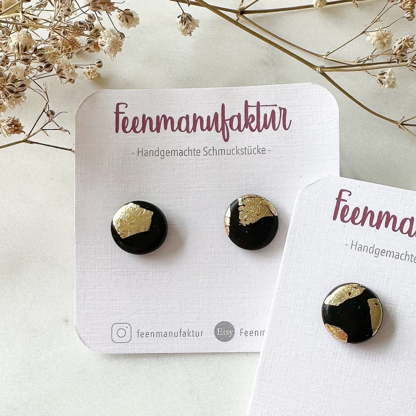 Polymer Clay Ohrstecker "Elli" schwarz gold Blattgold