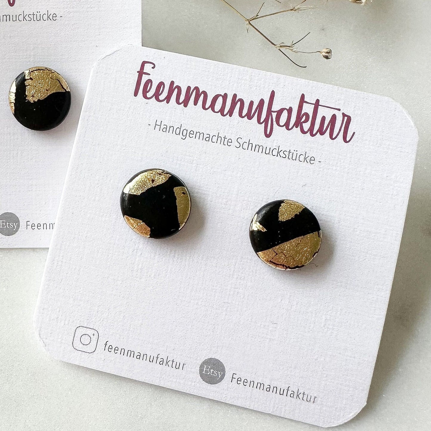 Polymer Clay Ohrstecker "Elli" schwarz gold Blattgold