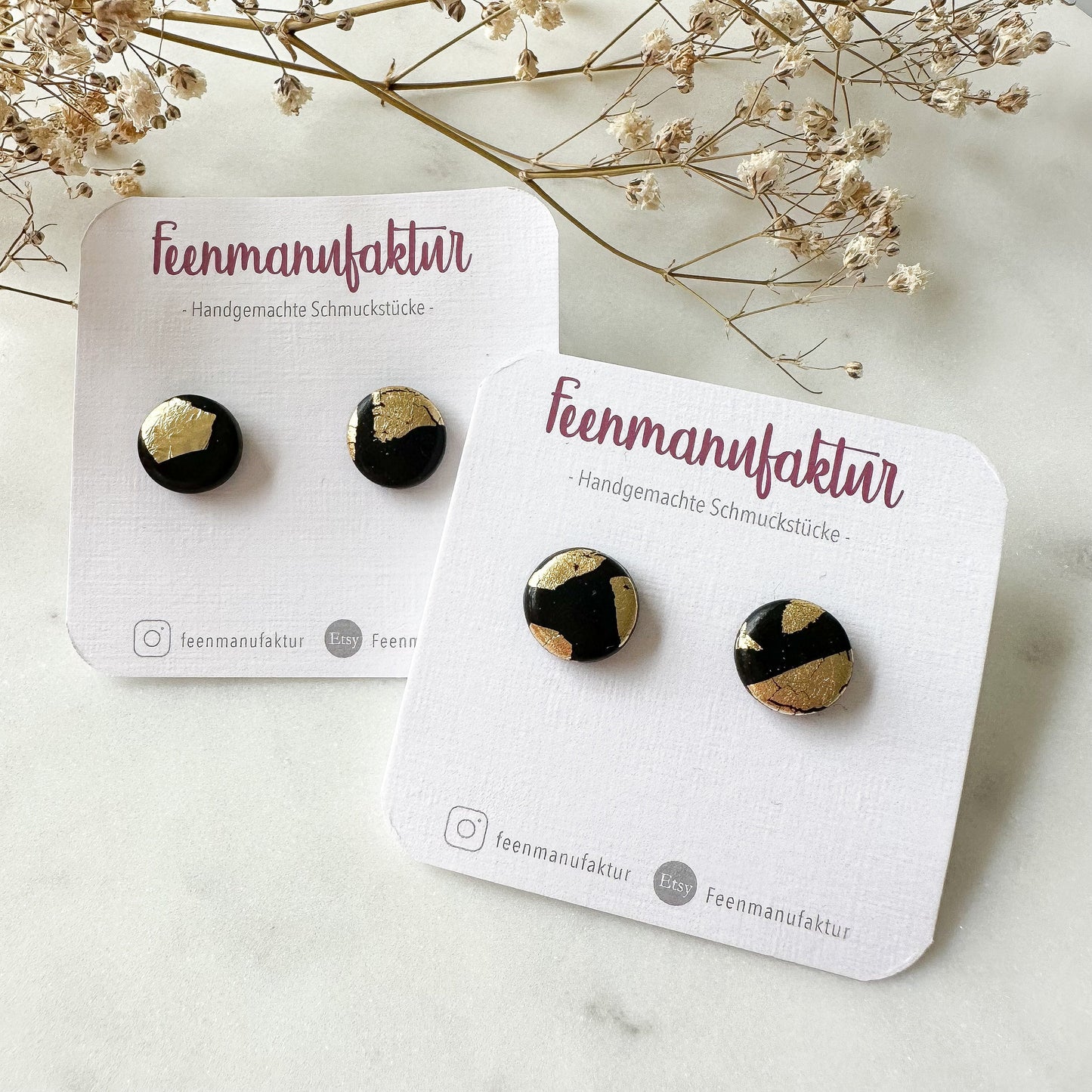 Polymer Clay Ohrstecker "Elli" schwarz gold Blattgold