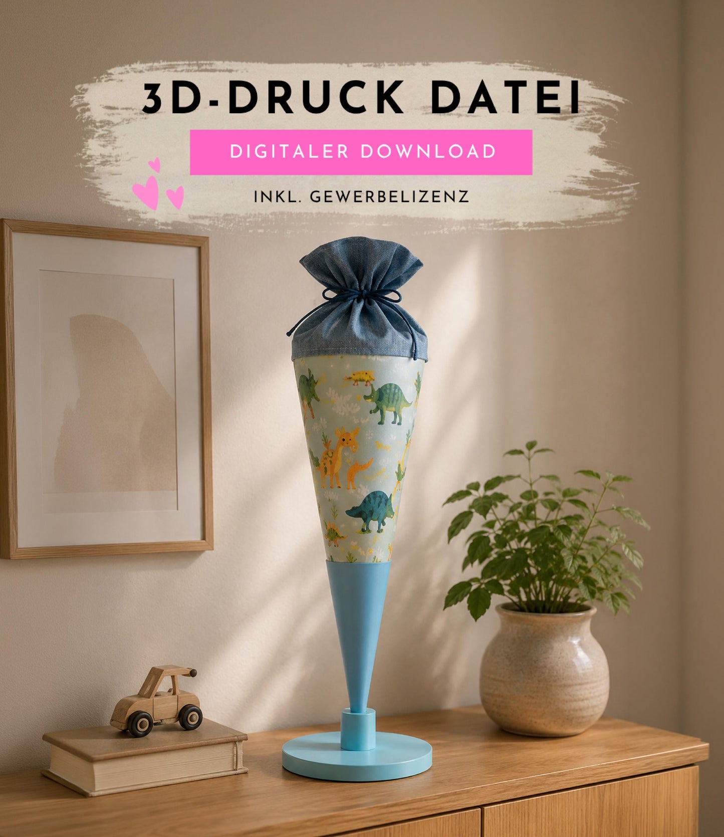 3MF | 3D Druckdatei Schultütenhalter Ständer modern | STL Datei | Einschulung Deko | inkl. Gewerbelizenz - Kinder Schulkind