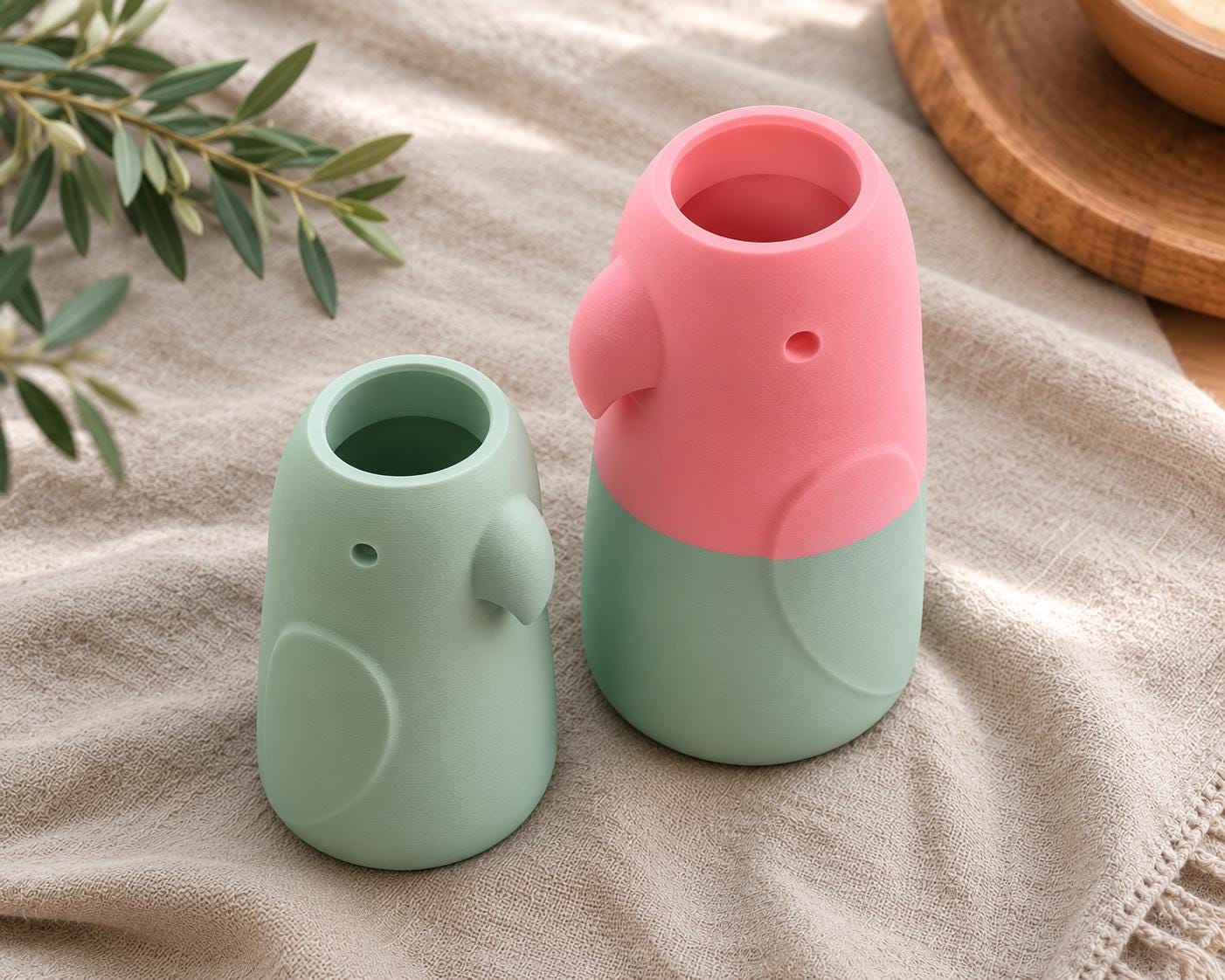 Papageien Vase 3D Druck – Deko für Trockenblumen, ein- oder zweifarbig, 12 cm oder XXL 18 cm, Geschenk für Vogelfans, moderne bunte Wohndeko