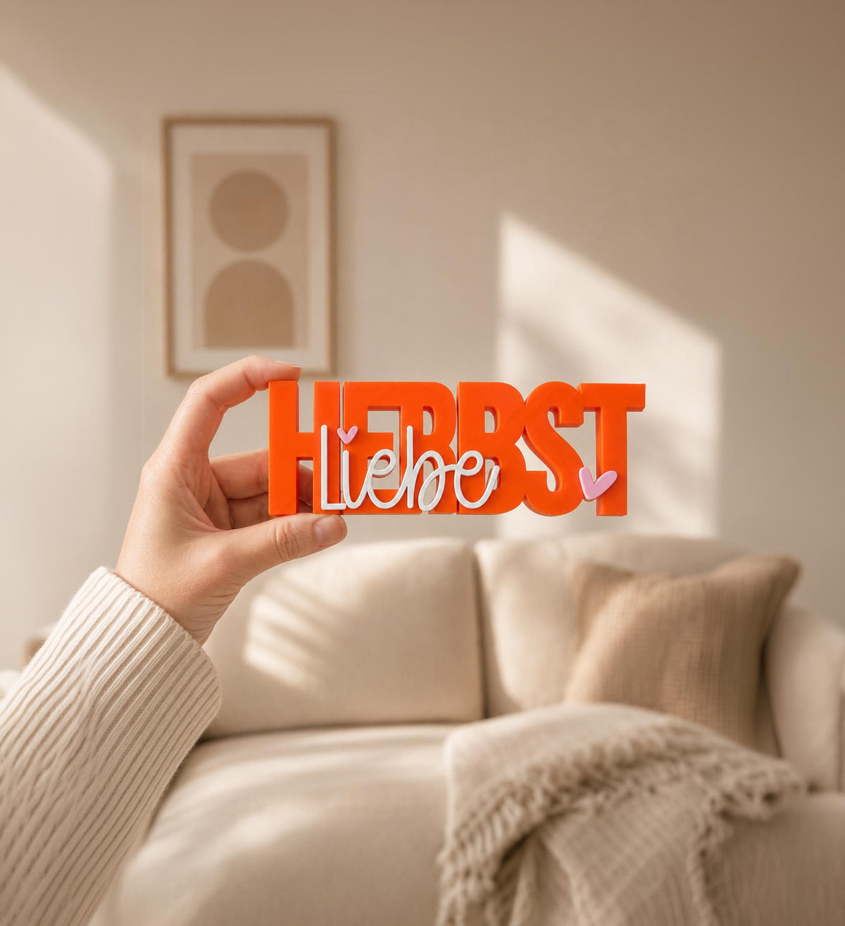 Herbstliebe 3D Druck Schriftzug – Herbst Aufsteller Deko in orange | 15 cm breit | Dekoration bunter Blickfang & kreative Geschenkidee