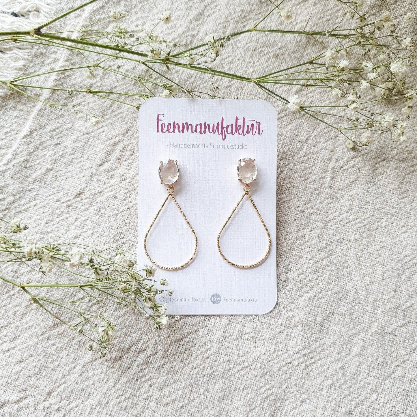 Kristallglas Brautschmuck - Ohrringe "Anni" gold - Feenmanufaktur