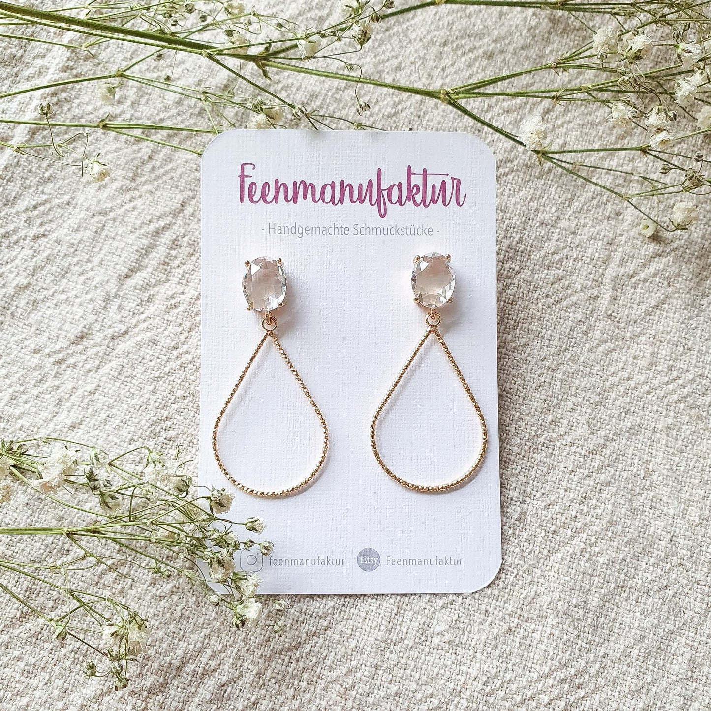 Kristallglas Brautschmuck - Ohrringe "Anni" gold - Feenmanufaktur