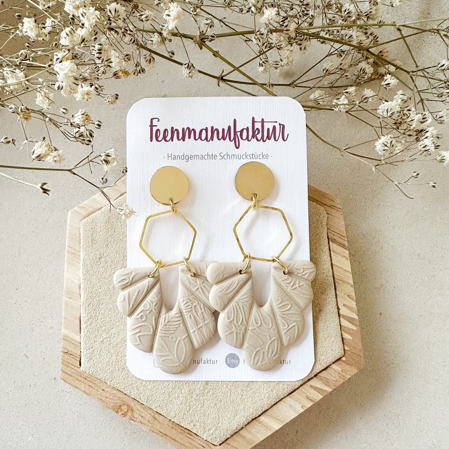 Polymer Clay Ohrringe "Beatrice" in beige gold - Feenmanufaktur