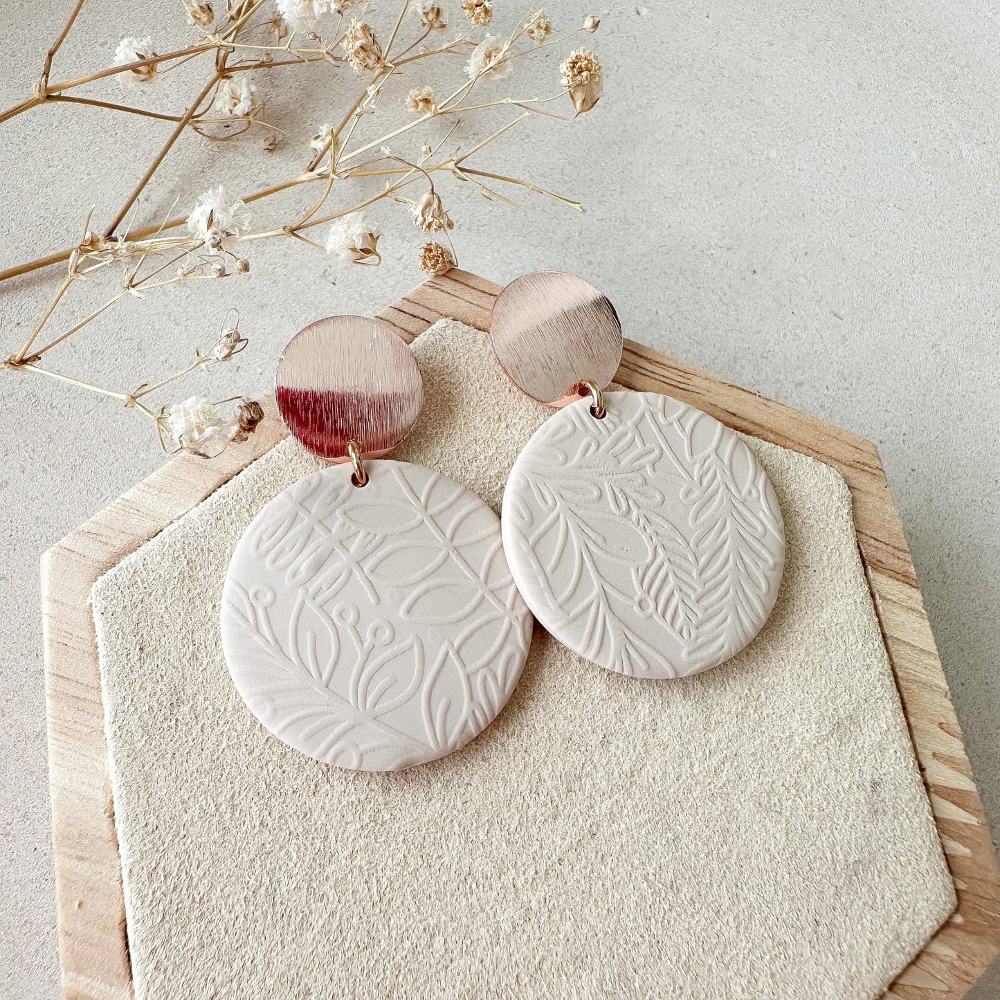 Polymer Clay Ohrringe "Becca" beige in gold, silber & roségold - Feenmanufaktur