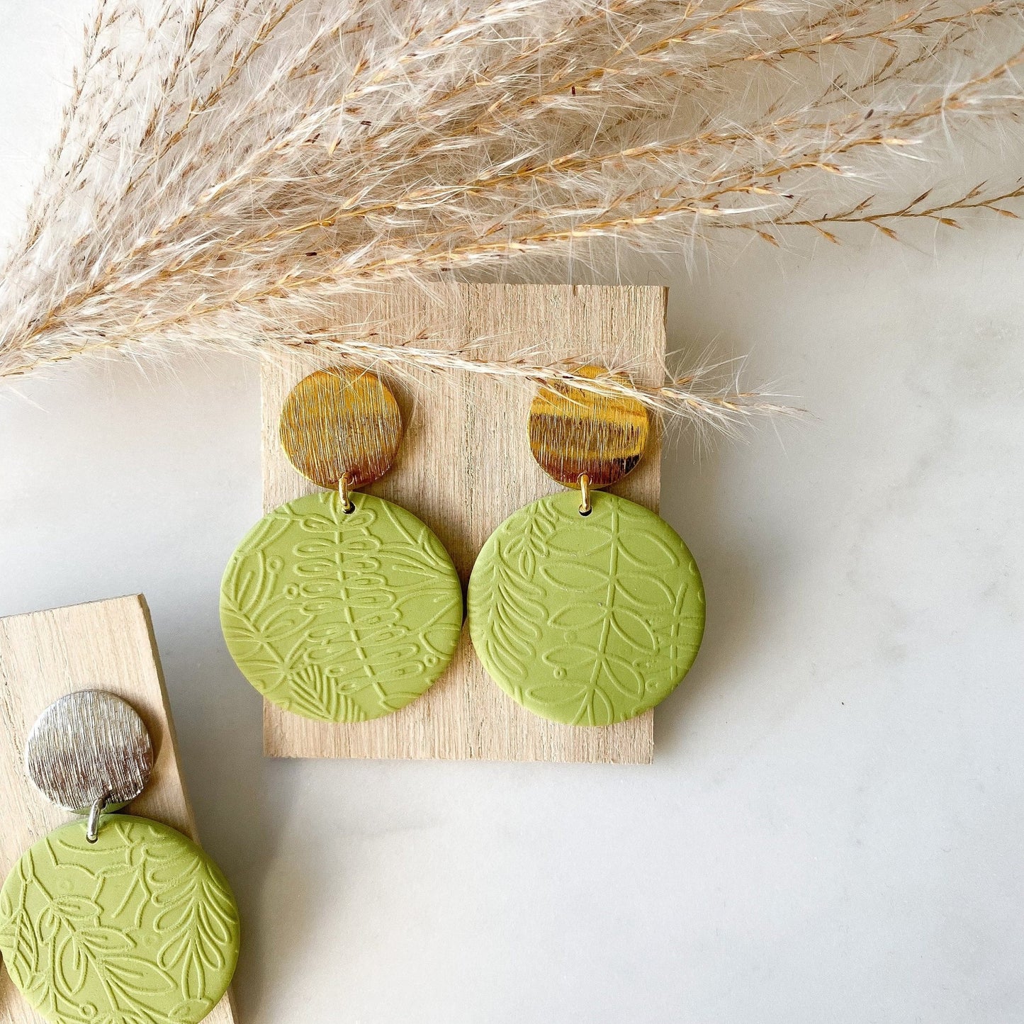 Polymer Clay Ohrringe "Becca" grün - Stecker in gold, silber & roségold - Feenmanufaktur