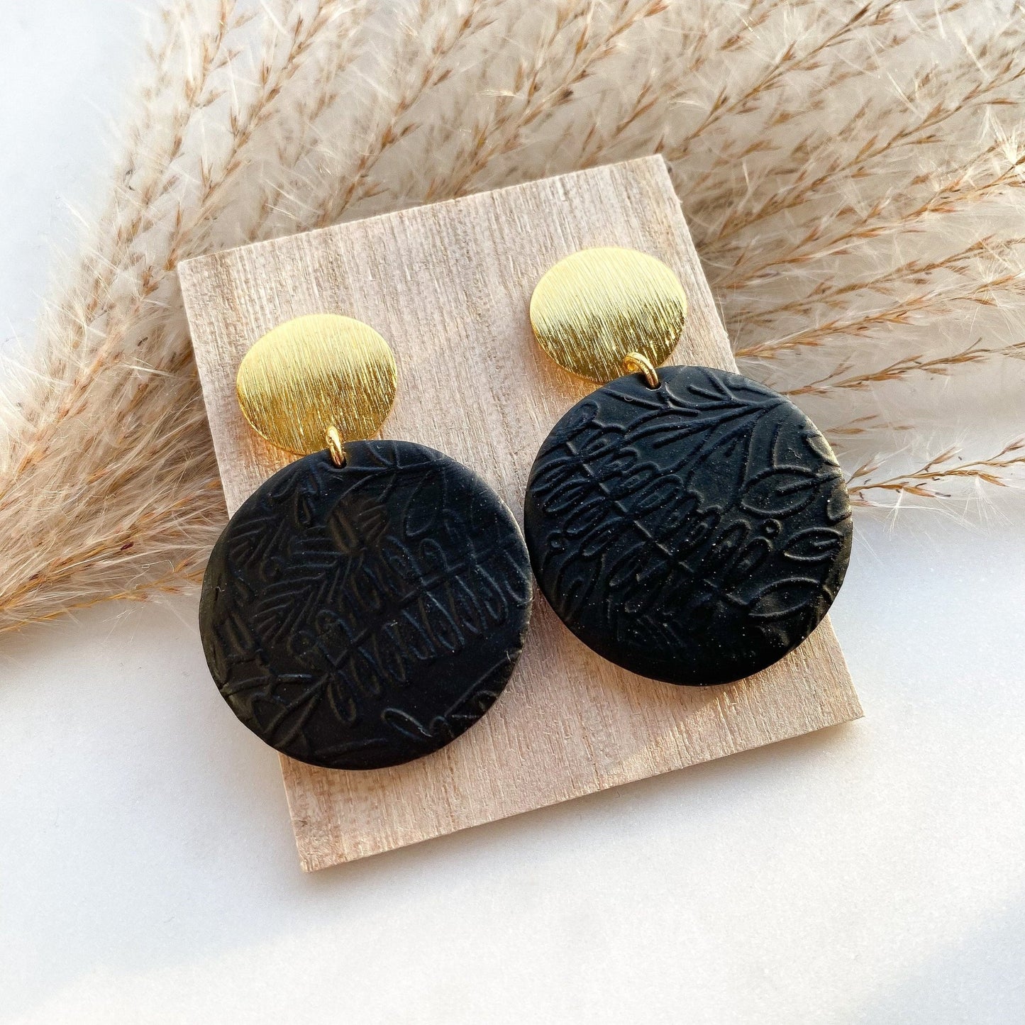Polymer Clay Ohrringe "Becca" schwarz gold - Feenmanufaktur