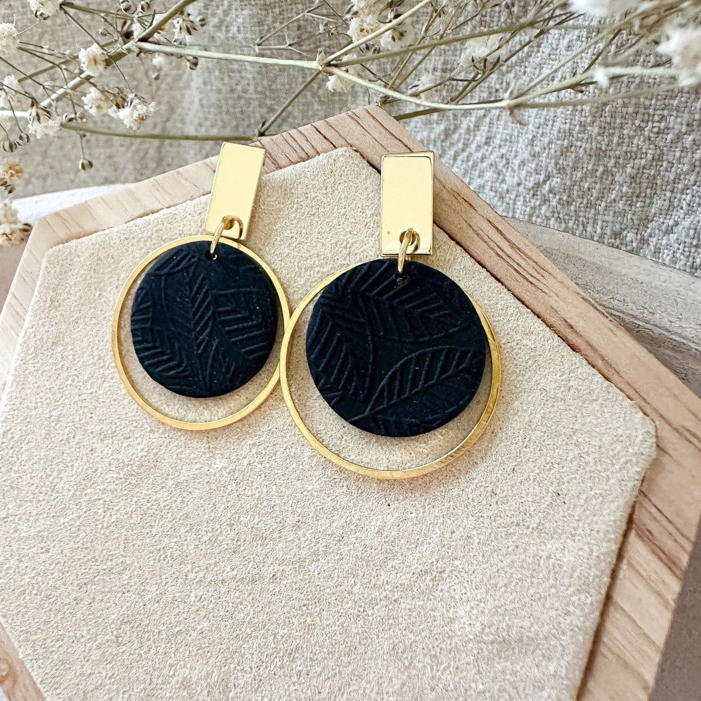 Polymer Clay Ohrringe "Becci" schwarz gold - Feenmanufaktur