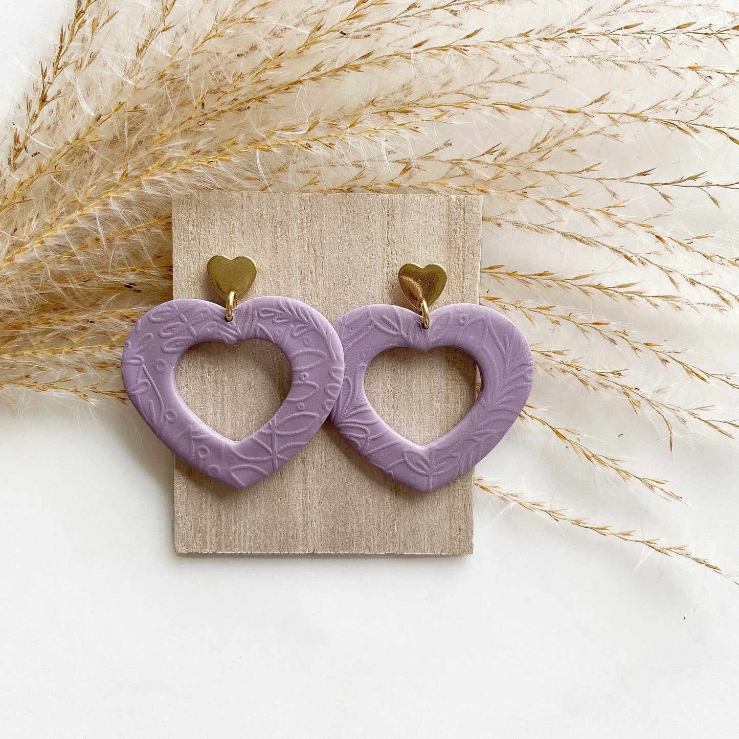 Polymer Clay Ohrringe "Herzchen" soft lila gold - Feenmanufaktur