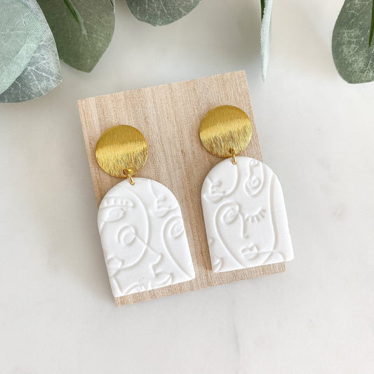 Polymer Clay Ohrringe "Kunst" weiß gold - Feenmanufaktur