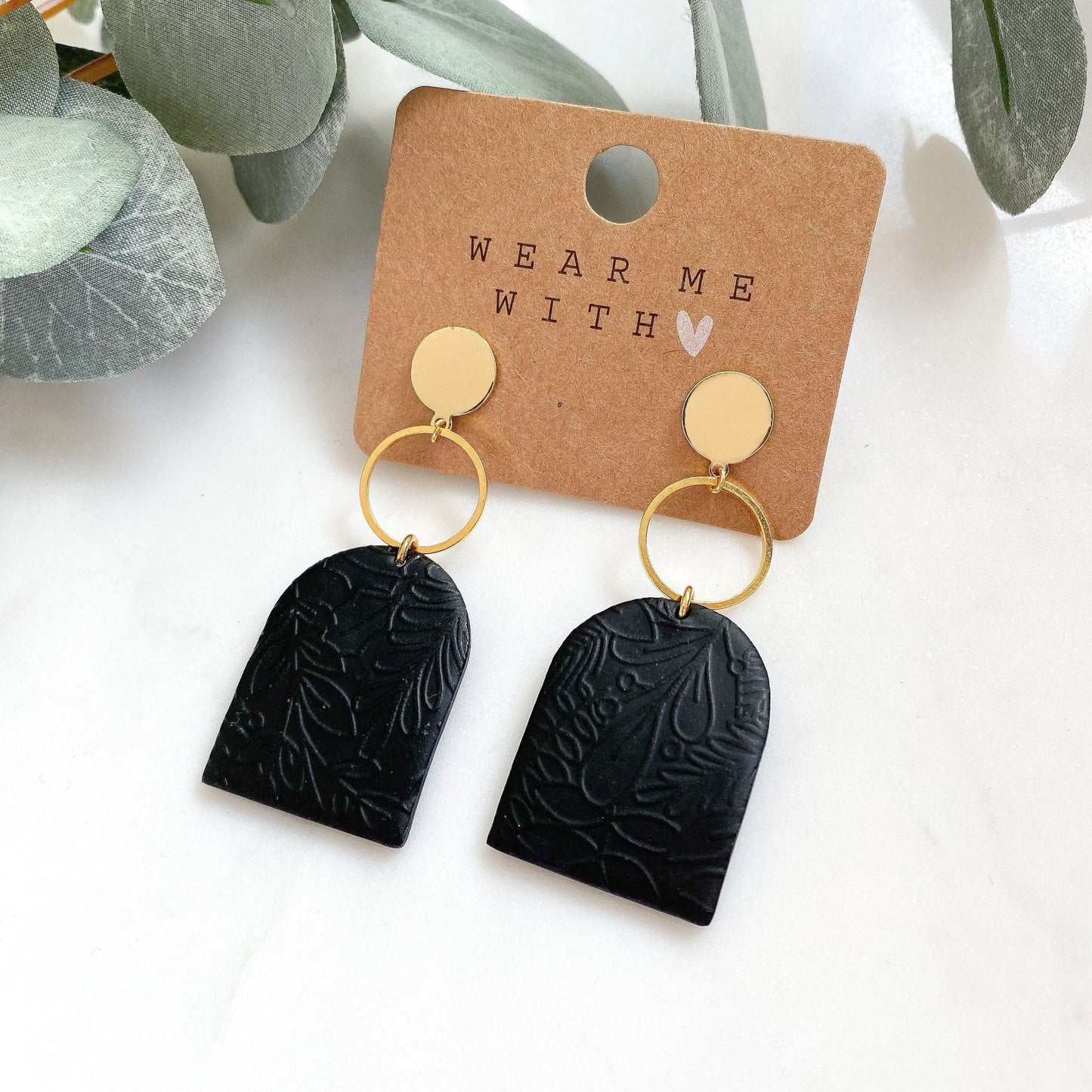 Polymer Clay Ohrringe "Sarah" schwarz gold - Feenmanufaktur