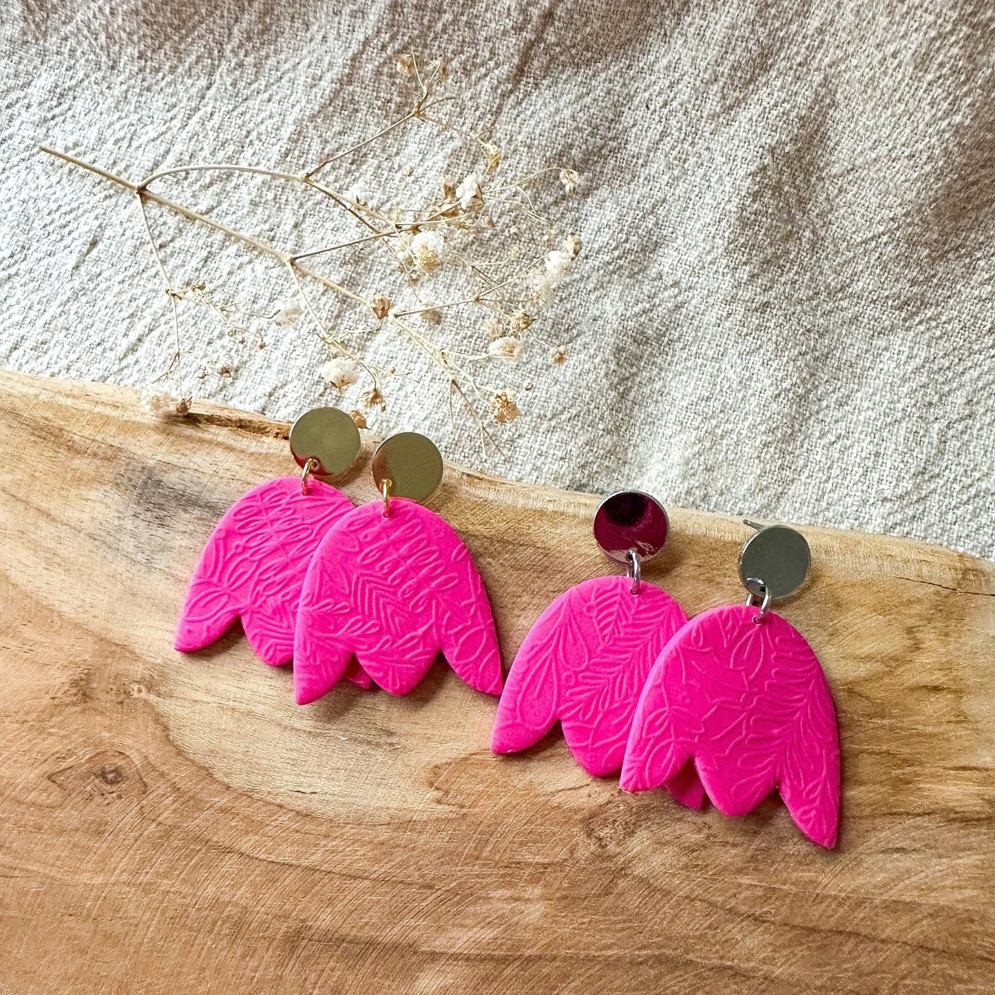 Polymer Clay Ohrringe "Tulpe" gold & silber pink - Feenmanufaktur