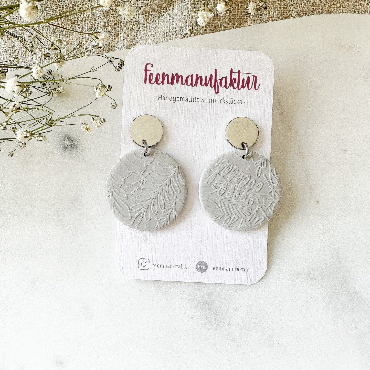 Polymer Clay Ohrringe "Violet" grau gold/silber - Feenmanufaktur
