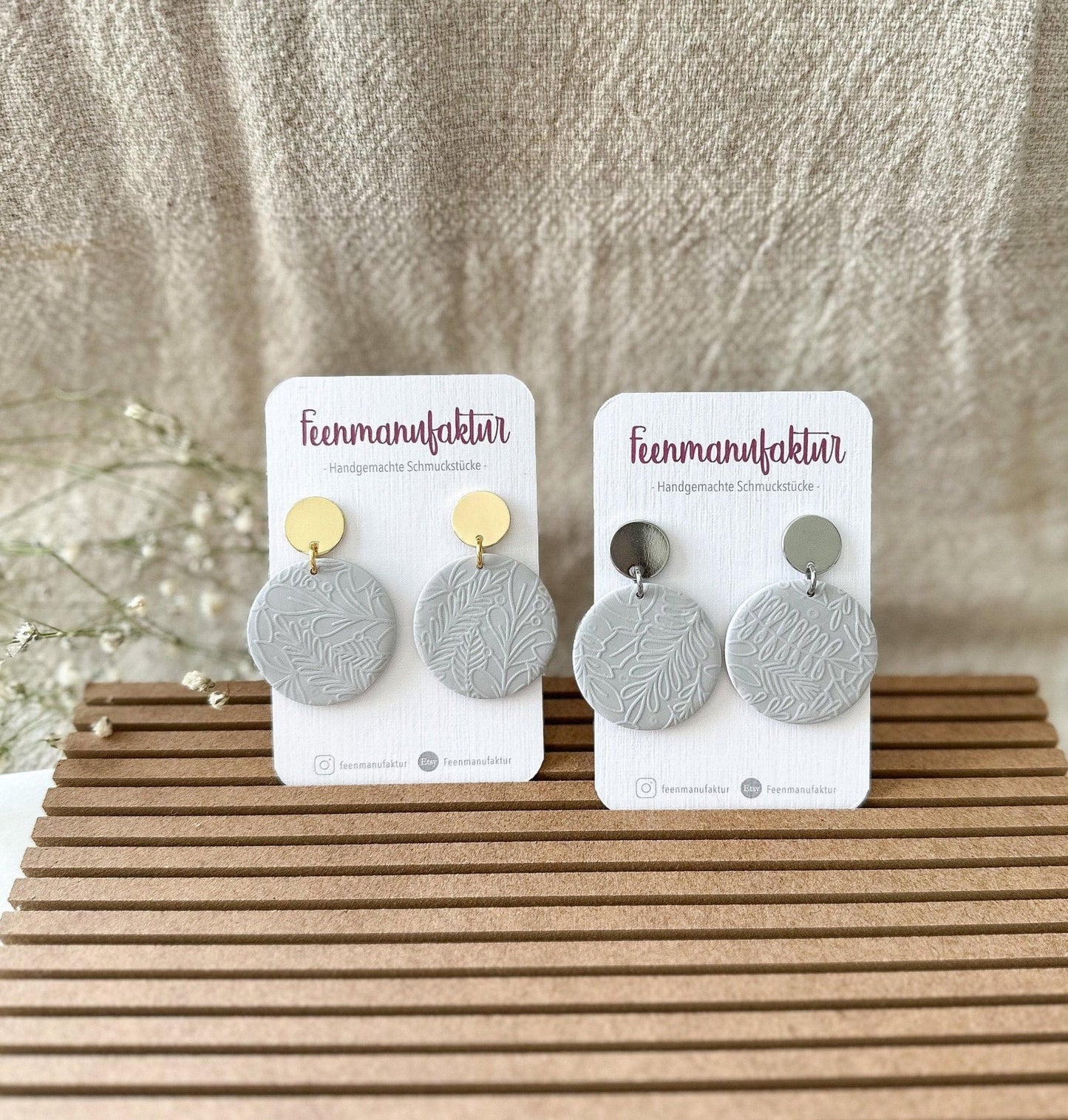 Polymer Clay Ohrringe "Violet" grau gold/silber - Feenmanufaktur
