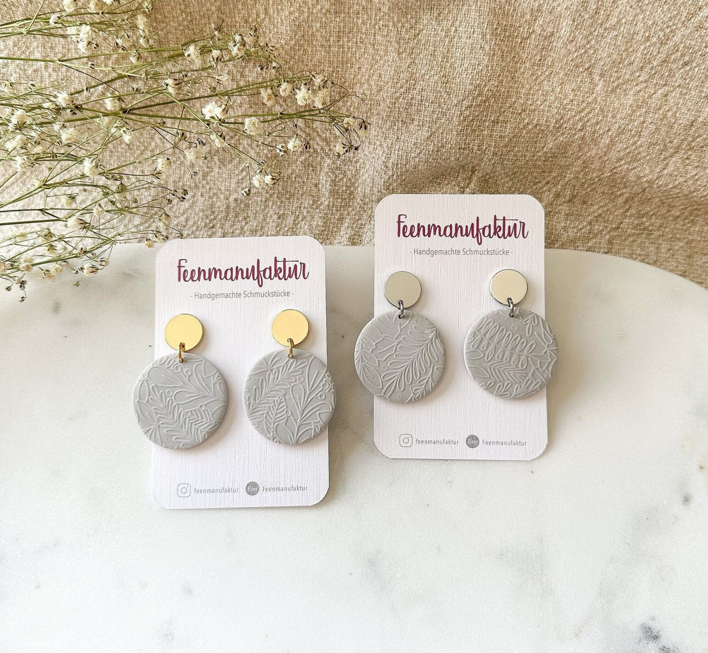 Polymer Clay Ohrringe "Violet" grau gold/silber - Feenmanufaktur