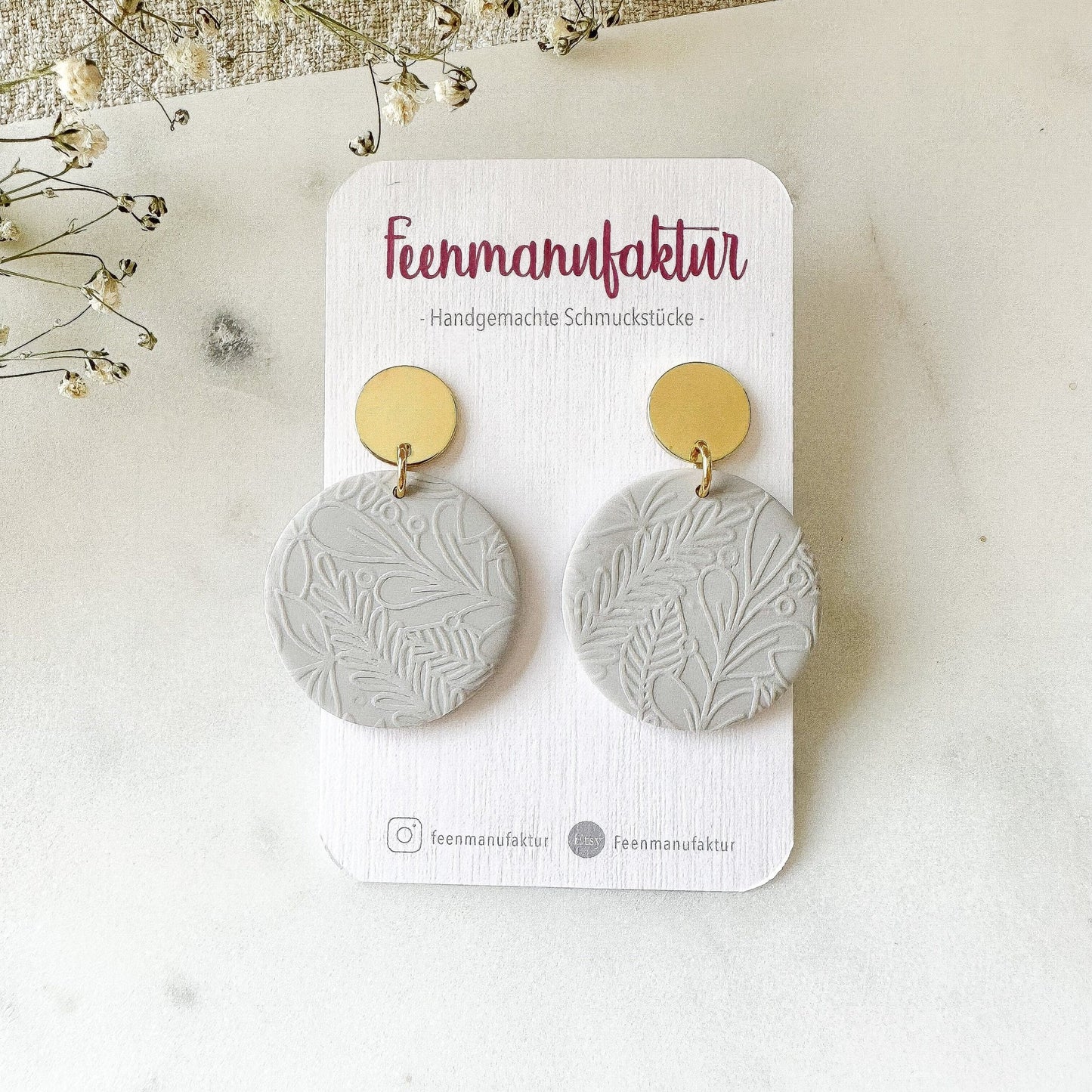 Polymer Clay Ohrringe "Violet" grau gold/silber - Feenmanufaktur