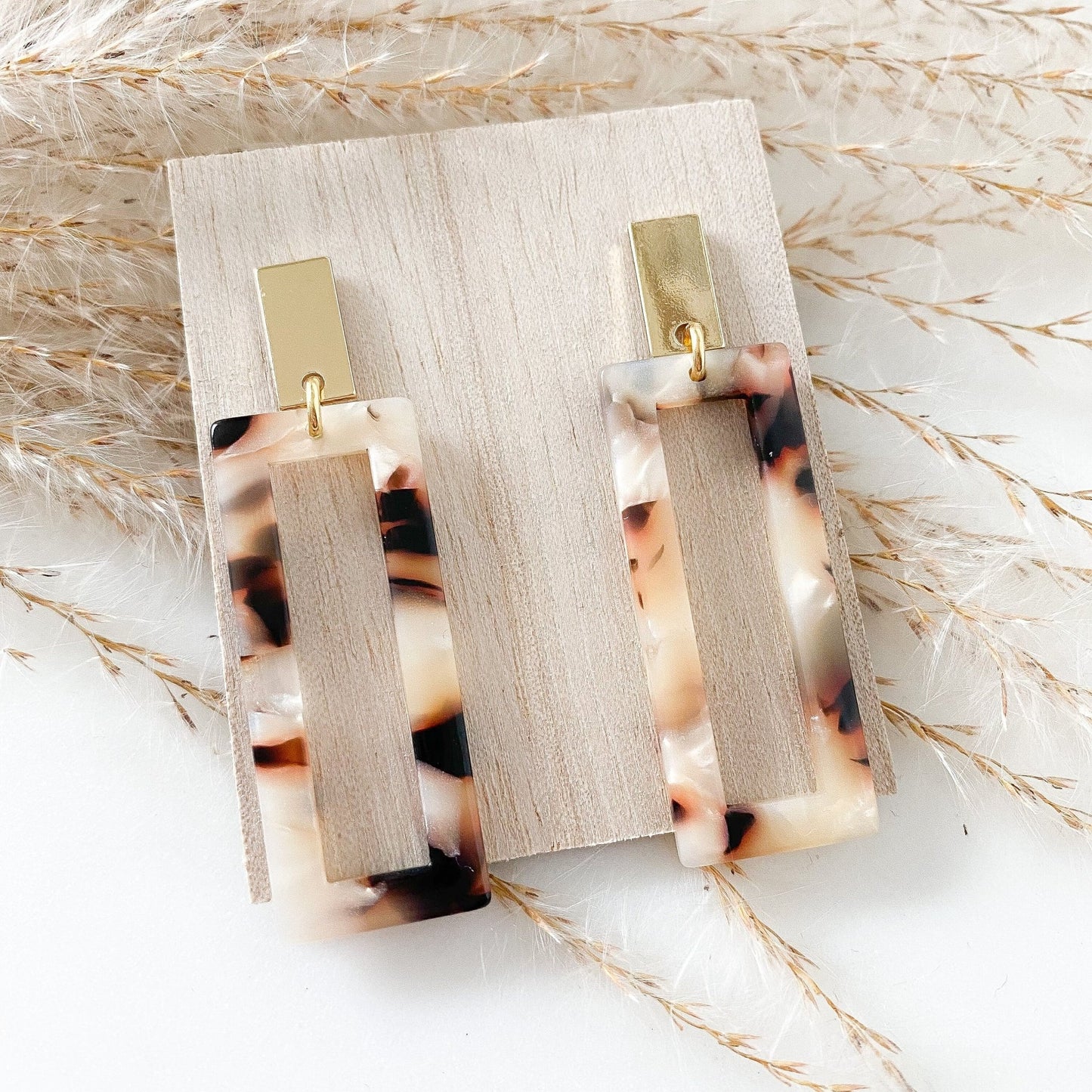 Resin Ohrringe "Charlie" gold & silber beige - Feenmanufaktur