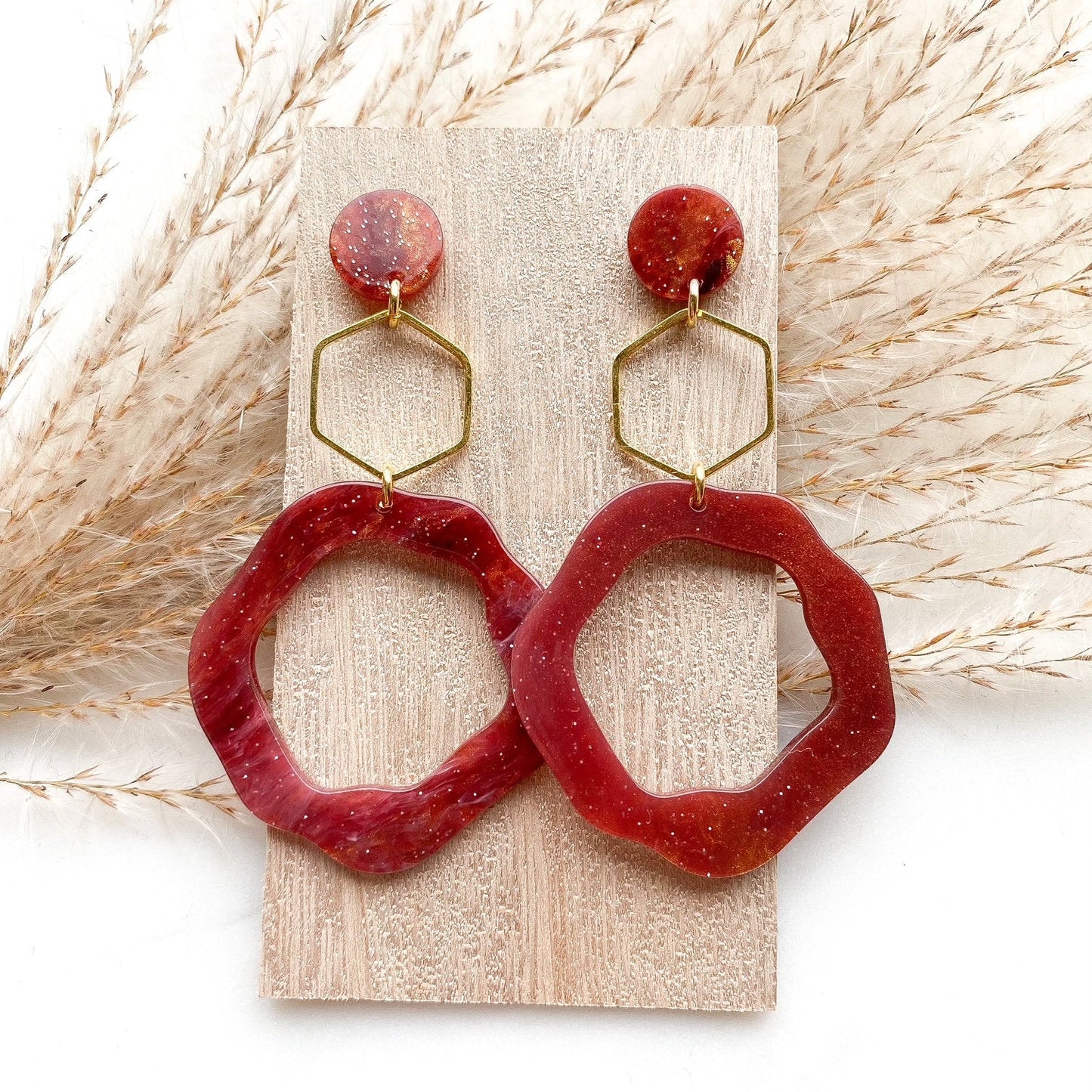 Resin Ohrringe "Claire" gold rot/rosa - Feenmanufaktur