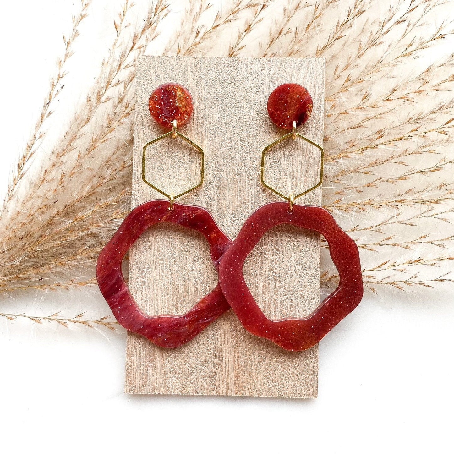 Resin Ohrringe große "Claire" gold rot/rosa - Feenmanufaktur