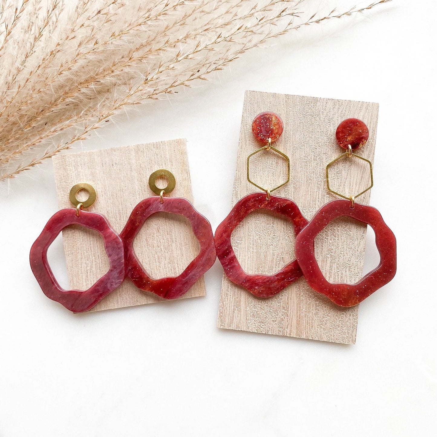 Resin Ohrringe große "Claire" gold rot/rosa - Feenmanufaktur