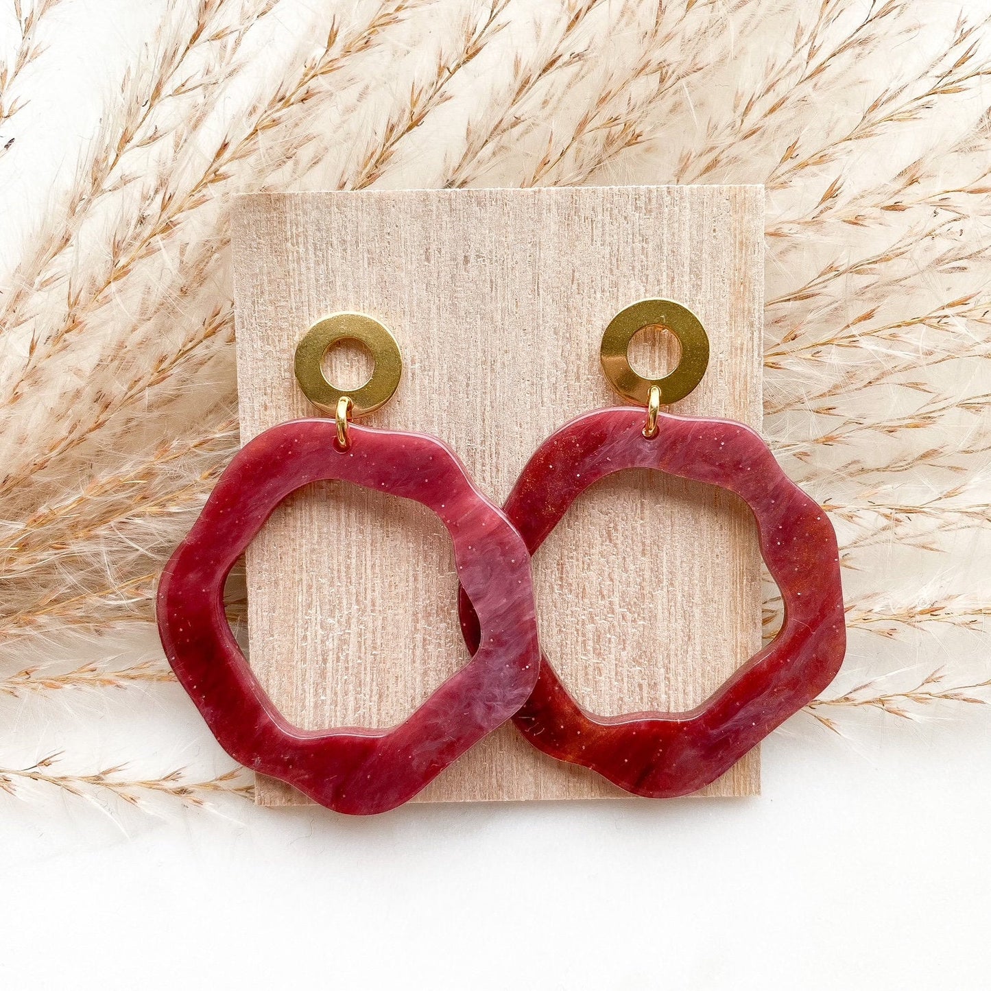 Resin Ohrringe große "Claire" gold rot/rosa - Feenmanufaktur